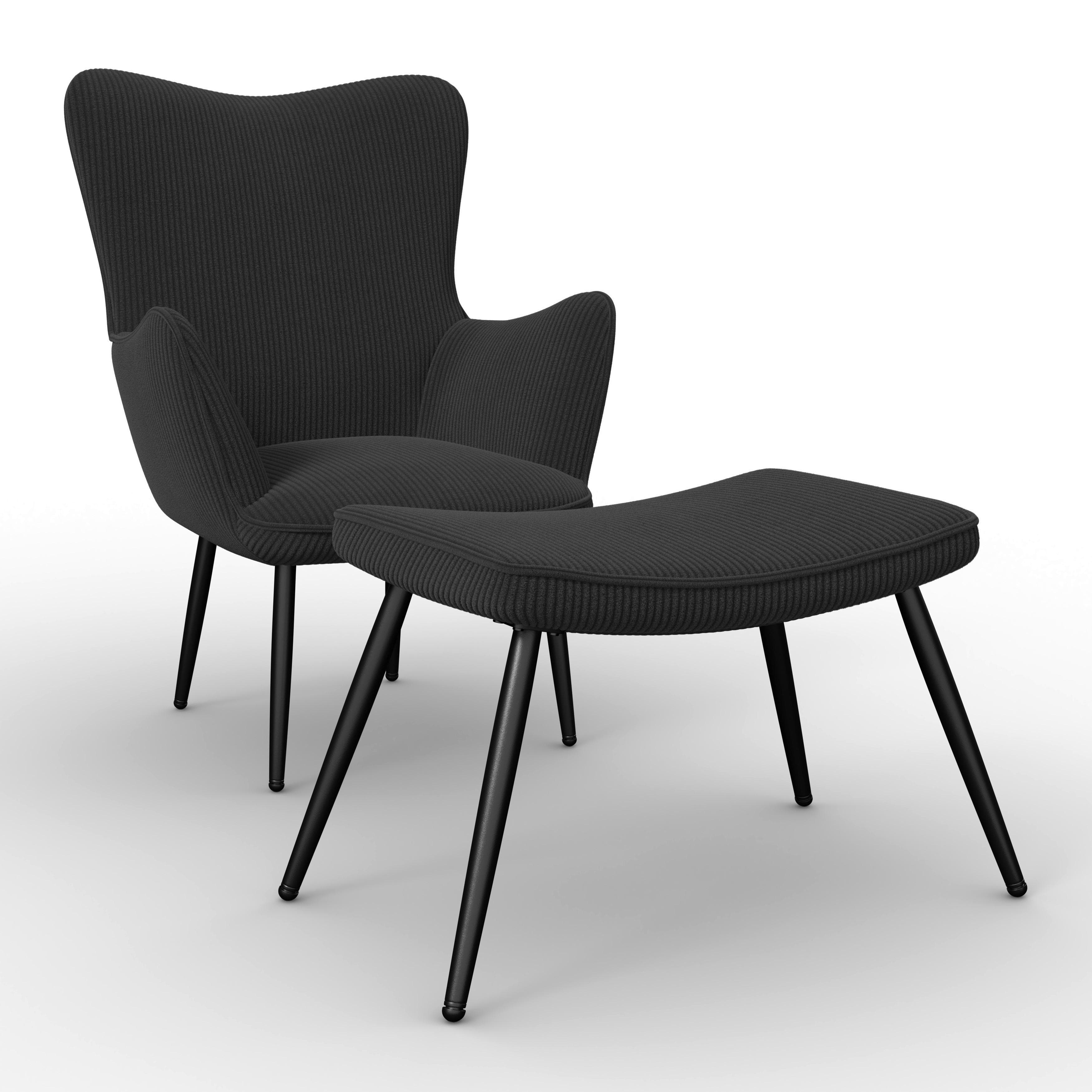 Sessel Aurora mit Hocker Schwarz Cord