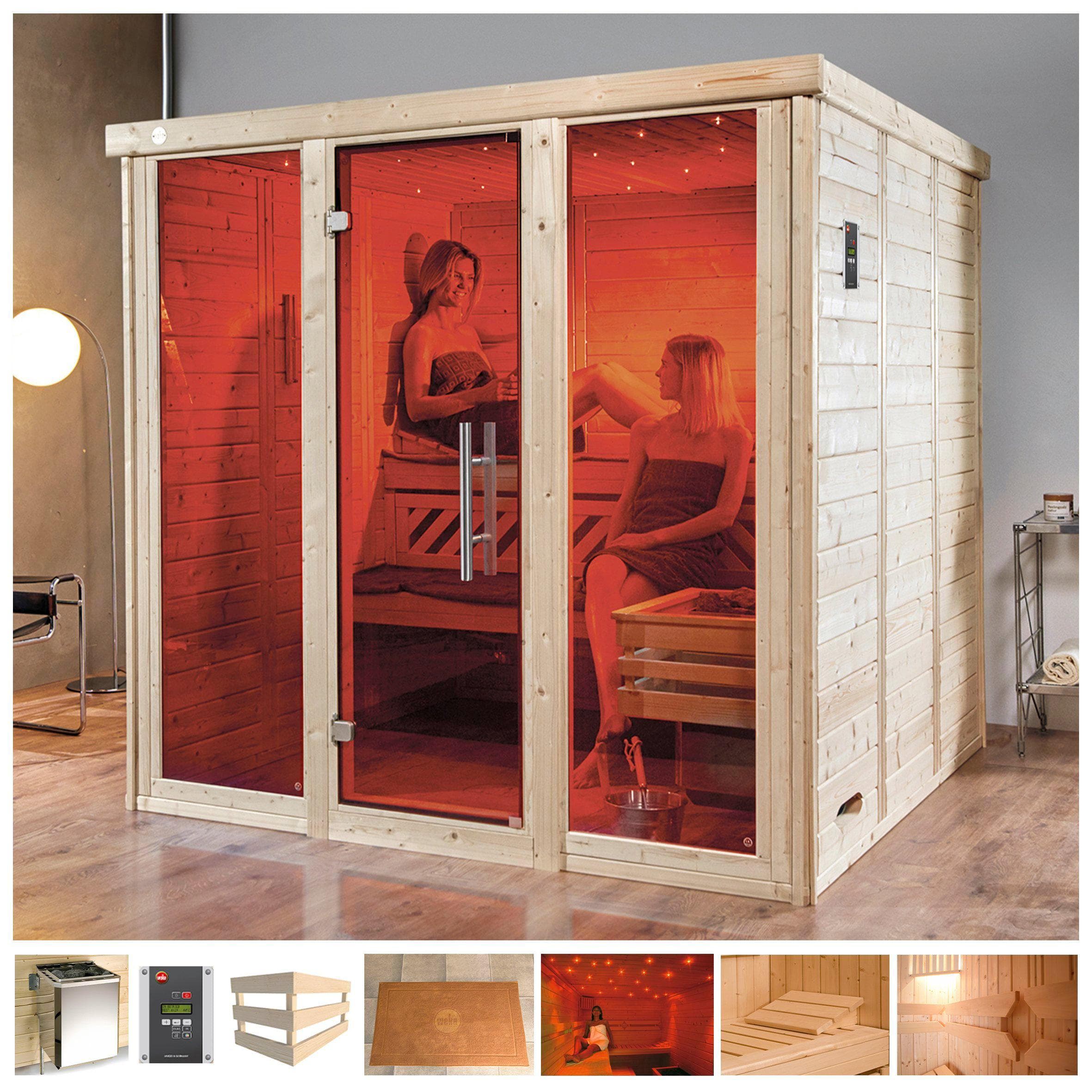 Sauna WEKA "Kemi Panorama" Bio-Kombiofen 7,5 kW Externe Steuerung