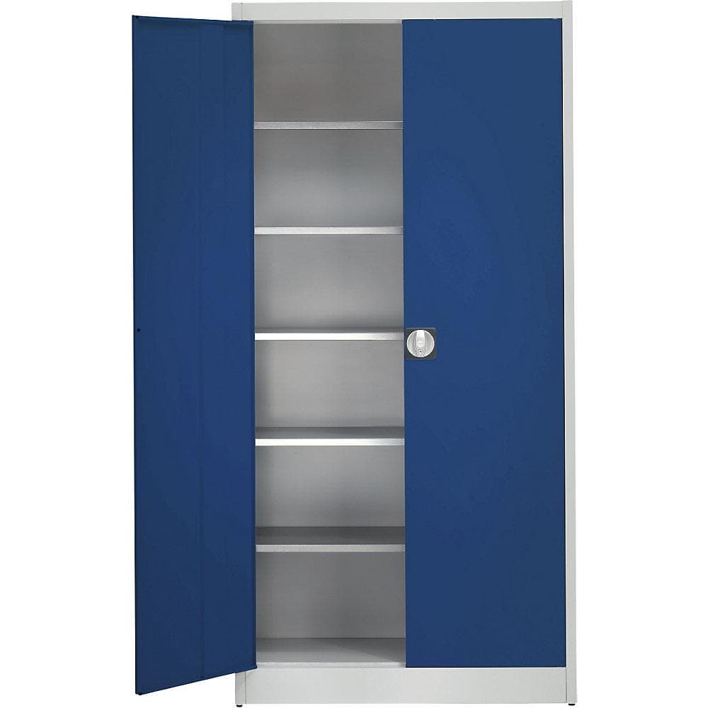 Mauser Extrahoher Universalschrank lichtgrau/enzianblau mit 5 Böden