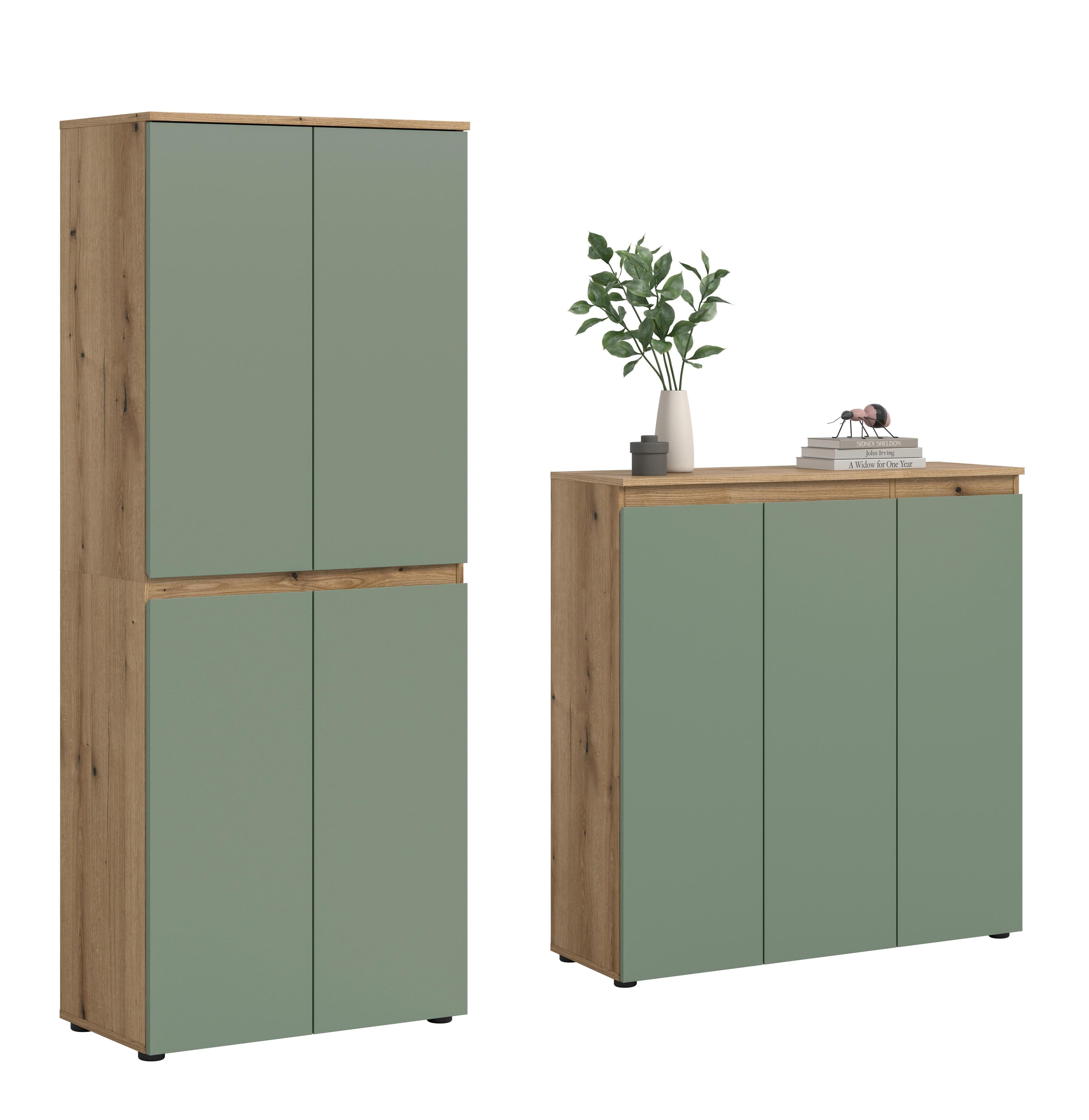 Garderobenschrank Scarpa Graugrün/Eiche Holz