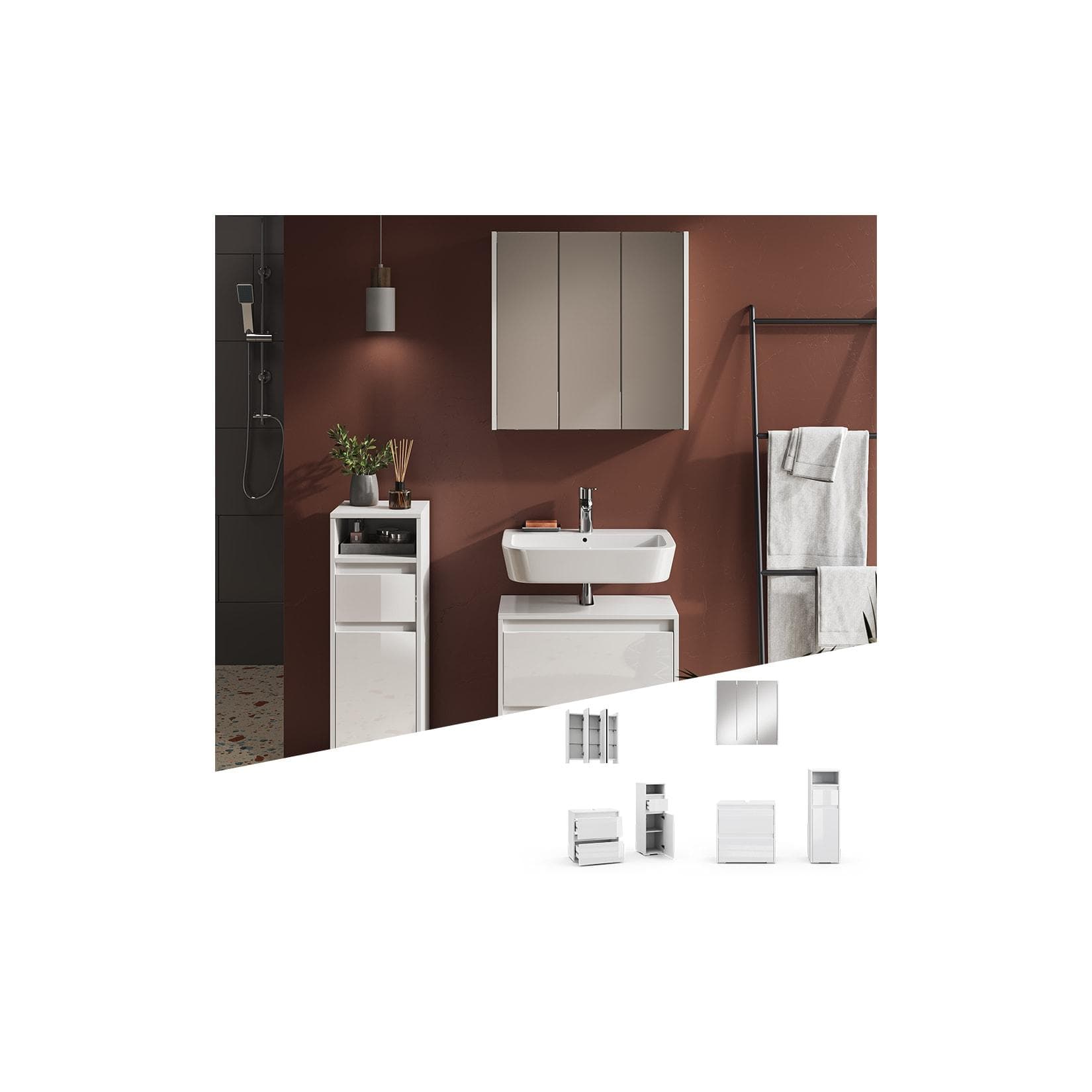 Vicco Badmöbel-Set Majest Weiß Hochglanz Modern Bad-Schrank