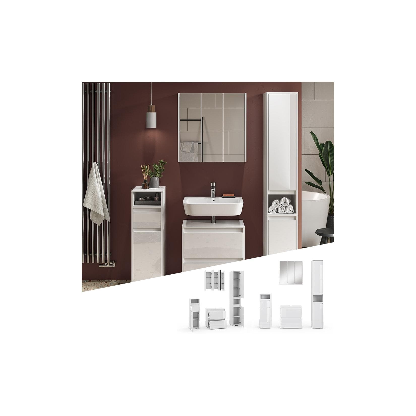 Vicco Badmöbel-Set Majest Weiß Hochglanz Modern Badezimmerschrank