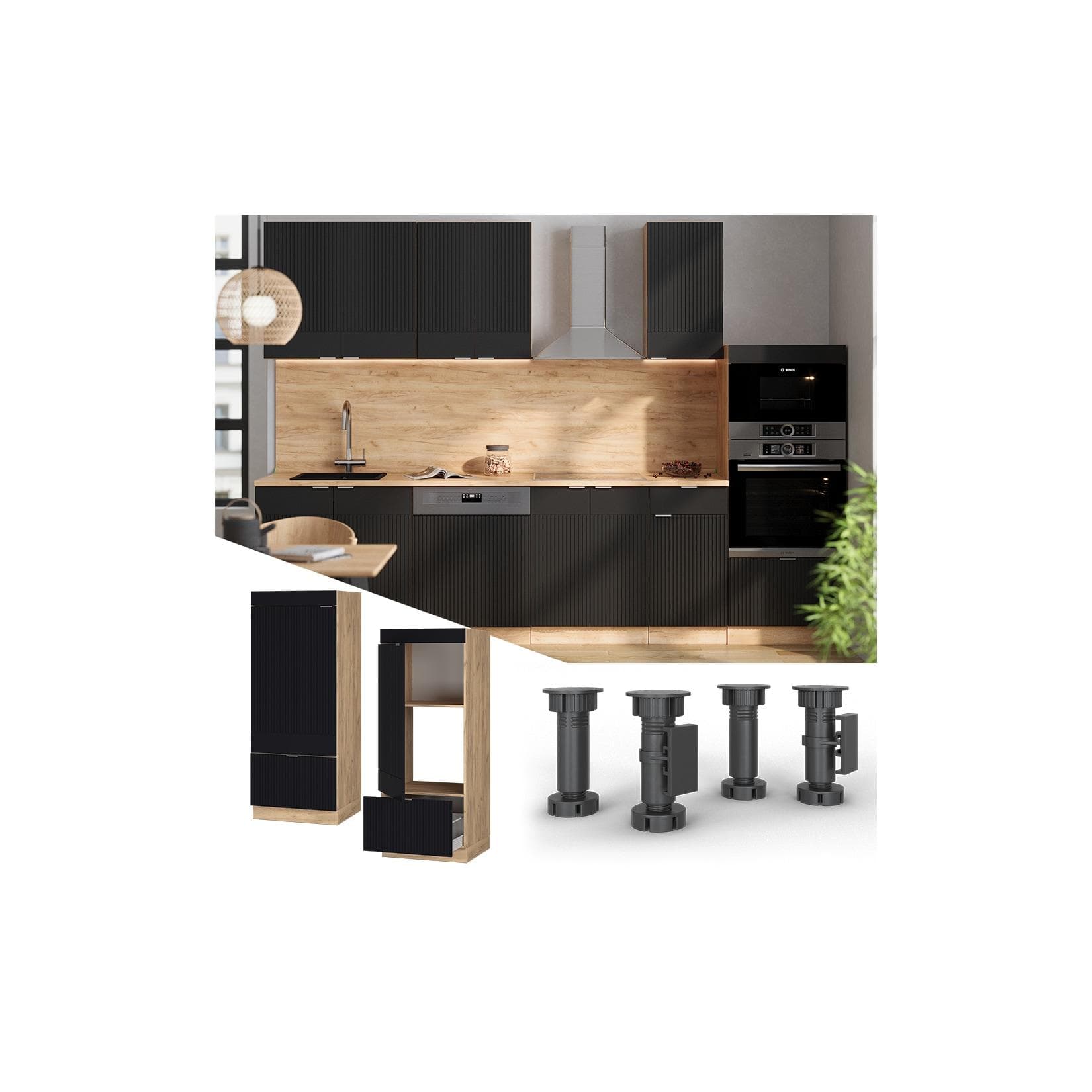 Vicco Mikrowellenschrank Fame-Line Eiche Schwarz mit Schublade & Tür