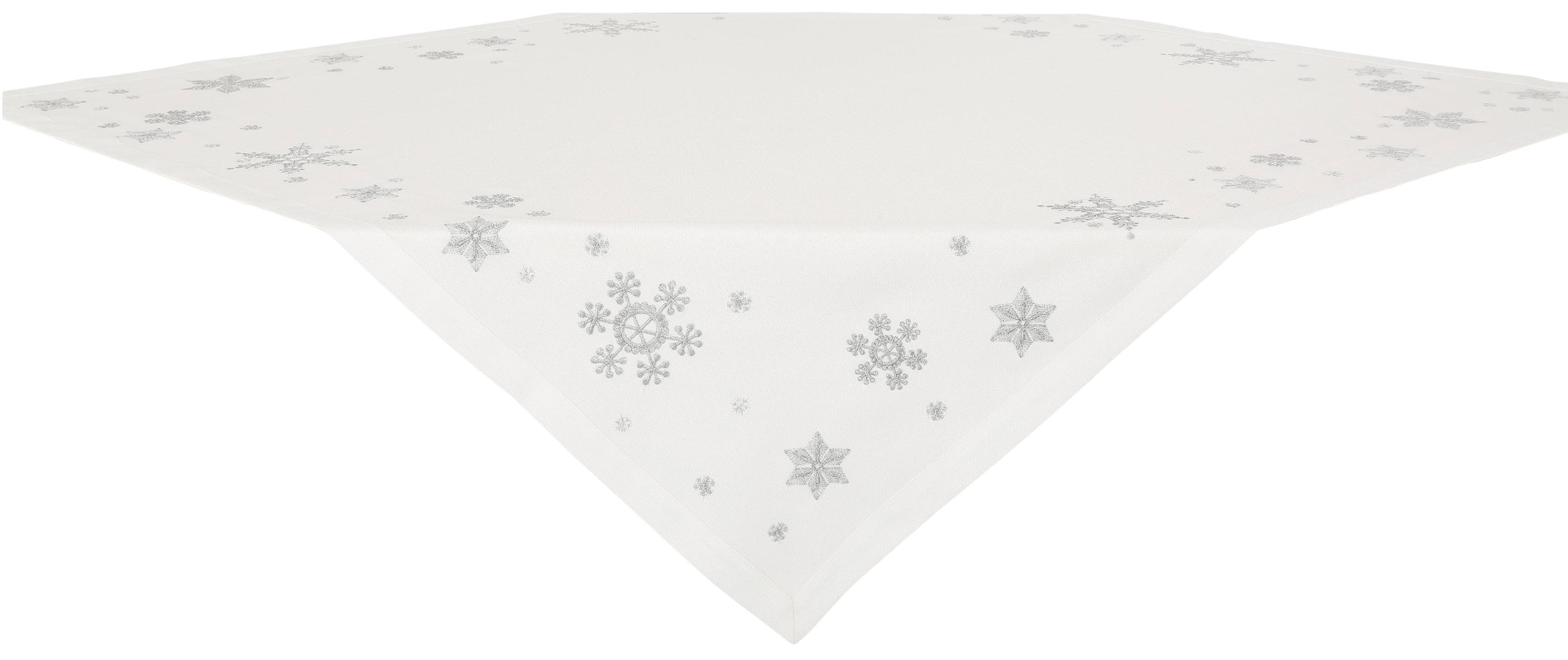 Mitteldecke DREAMS Schneeflocke weiß silber Polyester