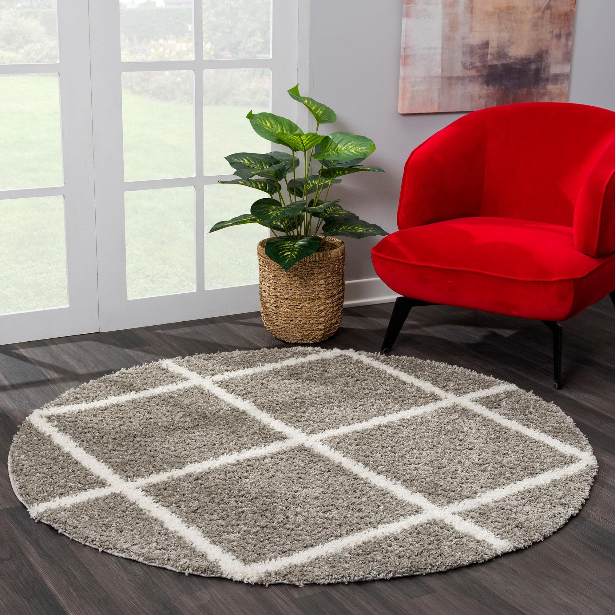 SANAT Madrid Hochflor-Teppich Rund Grau Polypropylen