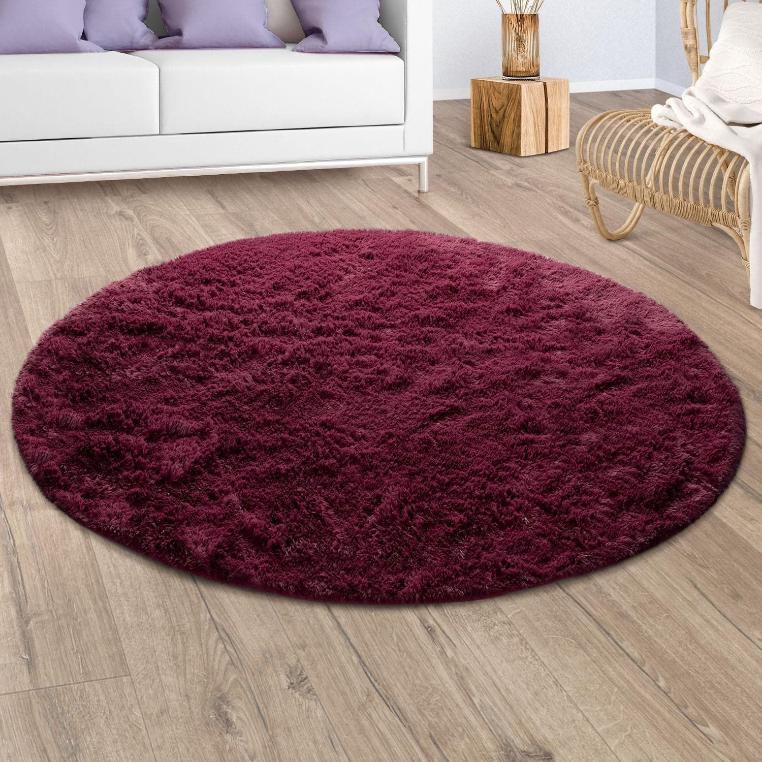 PACO HOME Hochflor-Teppich Silky 591 Lila Rund