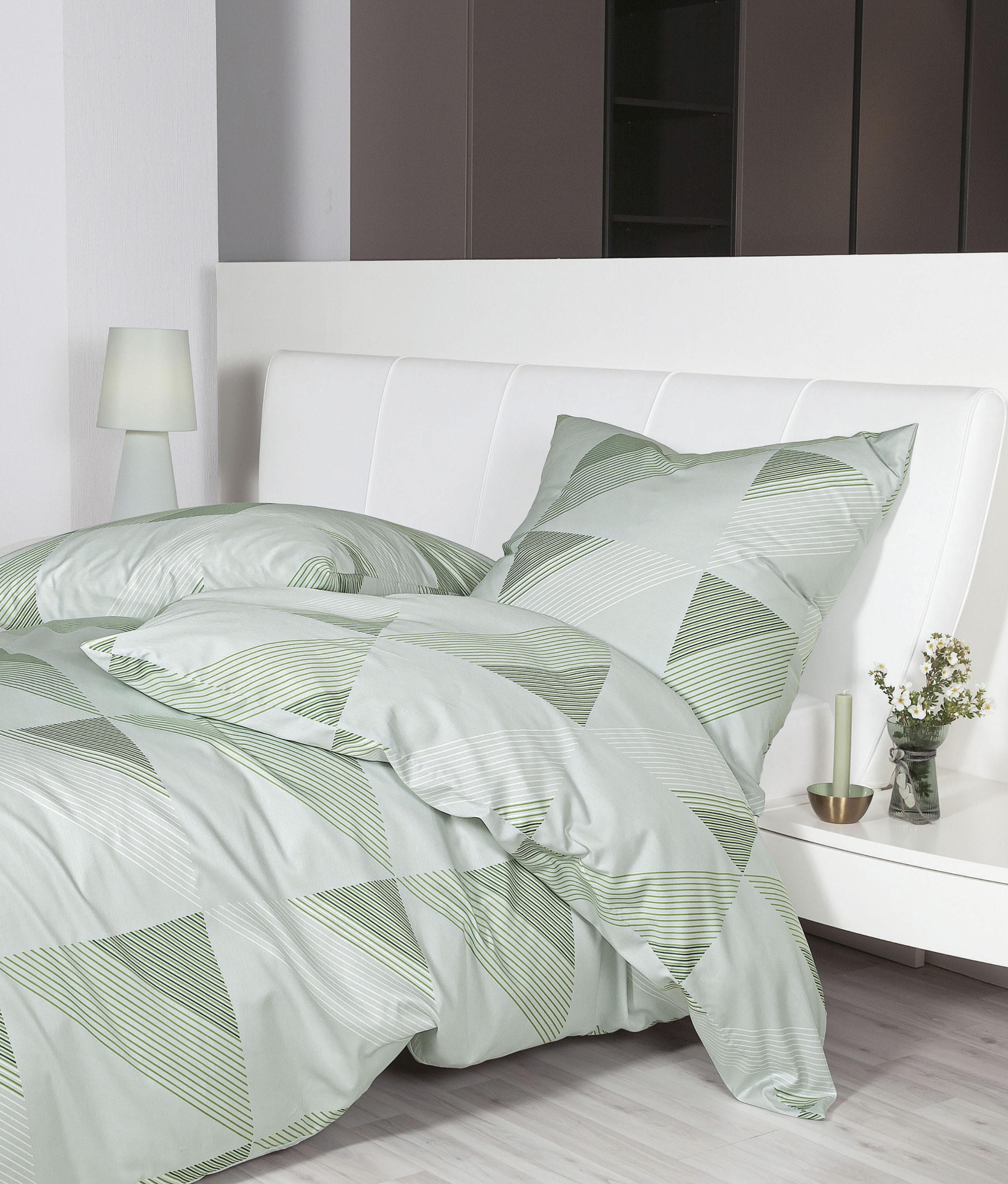 Janine Bettwäsche Set Malachitgrün Mako-Satin 3-tlg.