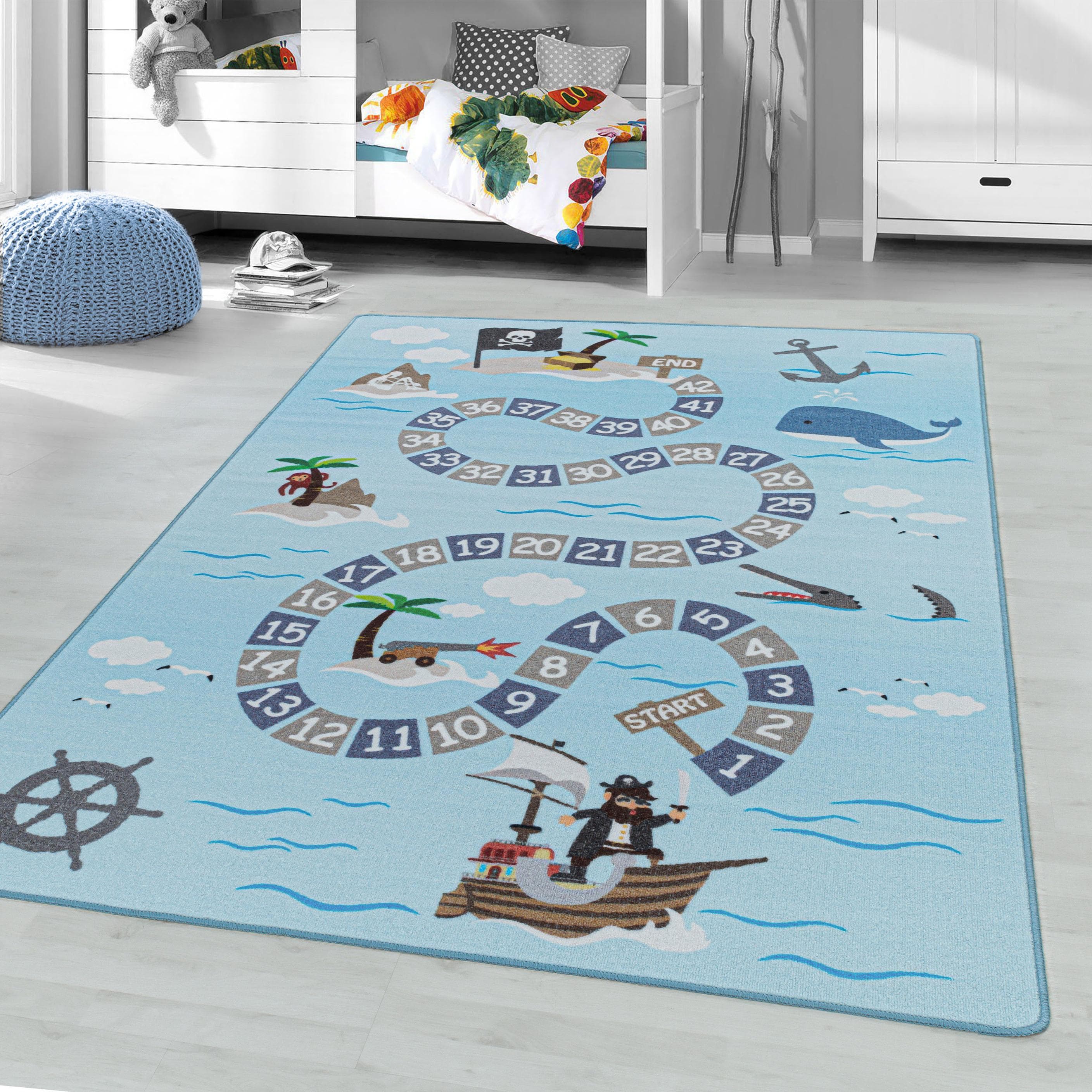 Ayyildiz Teppiche Kinderteppich PLAY 2908 Blau Pirat Kurzflor