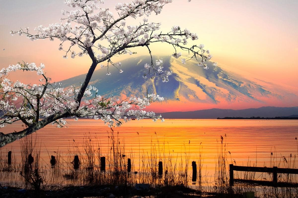 Fototapete PAPERMOON See vor Mount Fuji - Vliestapete 350x260cm