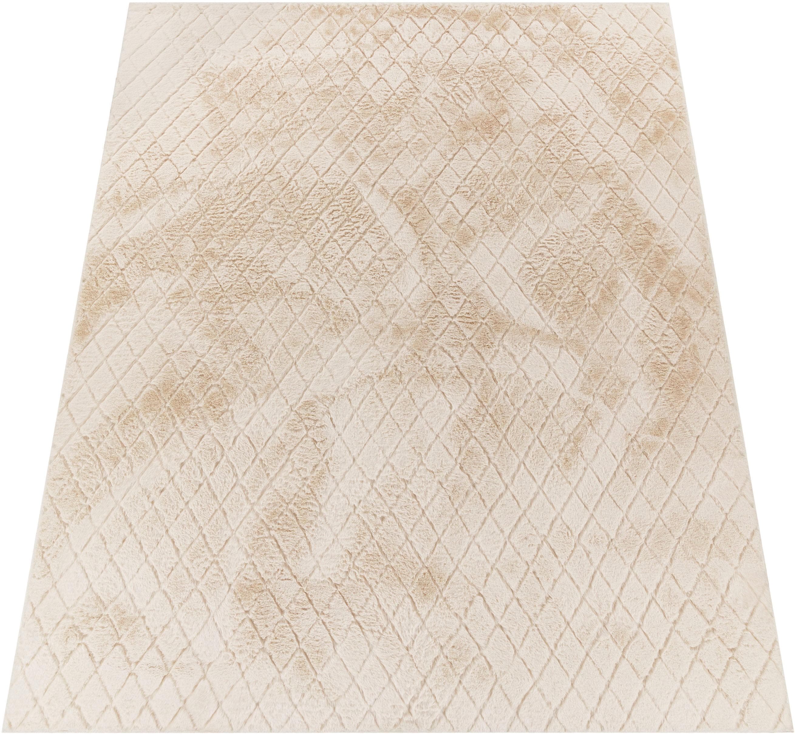 PACO HOME Hochflor-Teppich Arnheim 742 Beige Rautenmuster