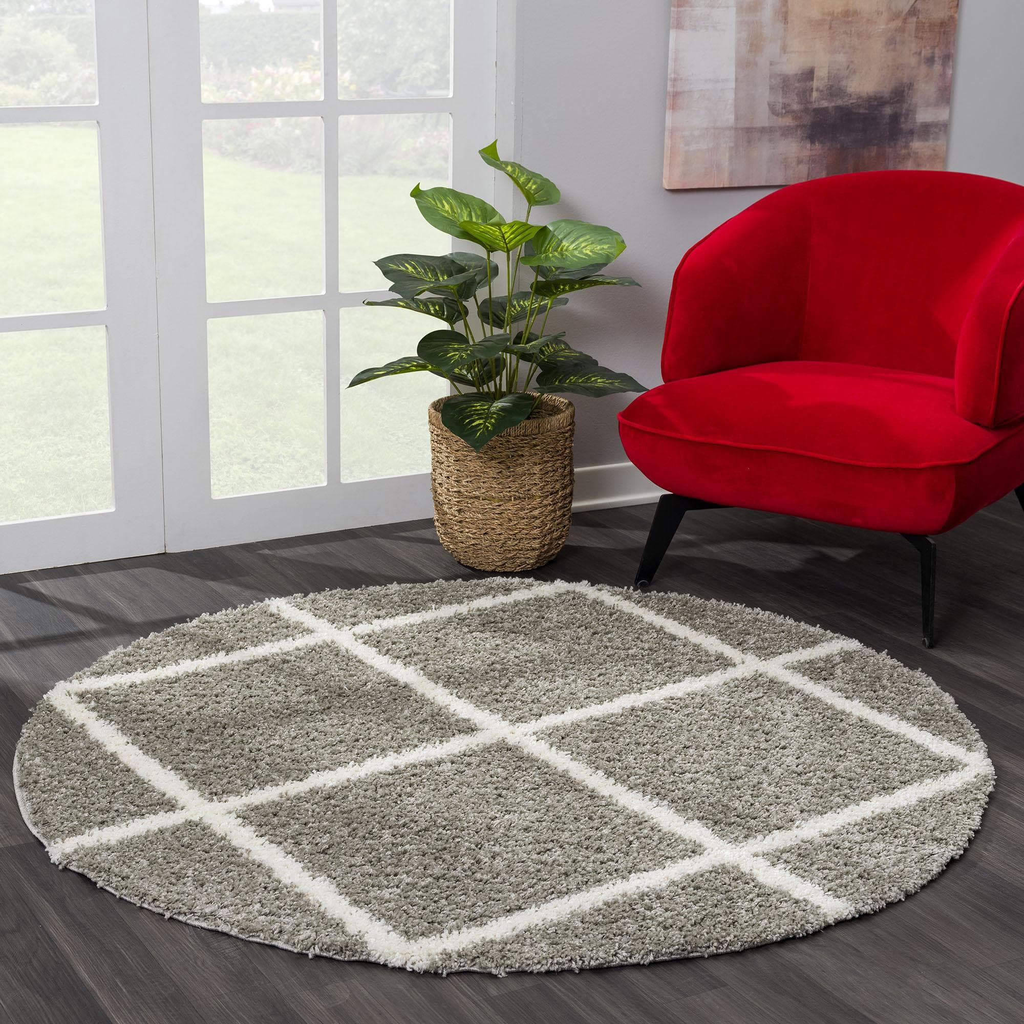 SANAT Madrid Hochflor-Teppich Hellgrau Rund 120cm