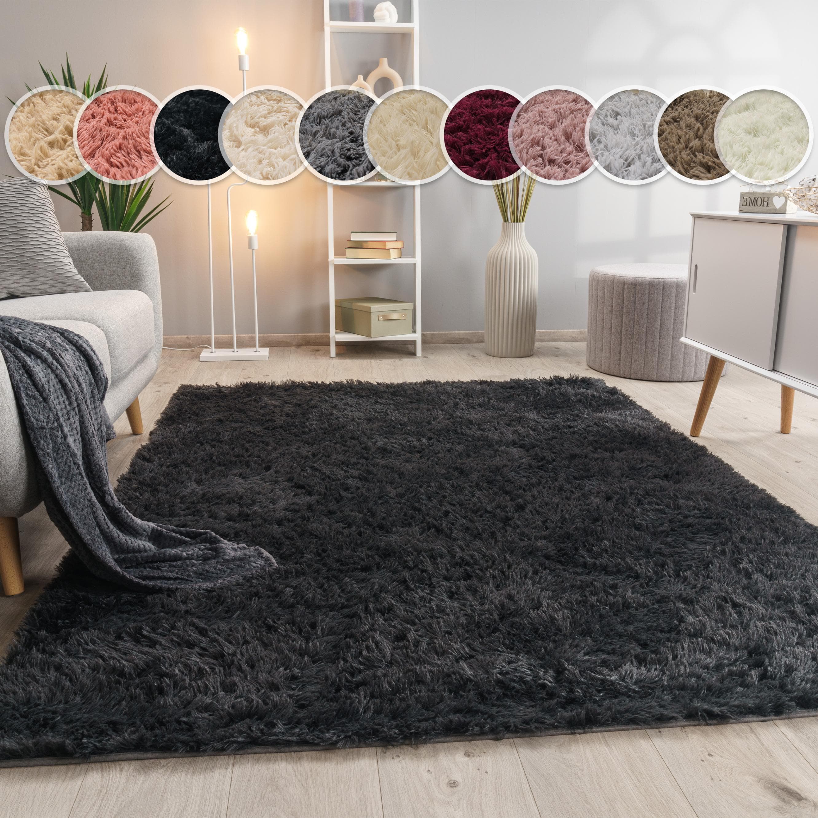 PACO HOME Hochflor-Teppich Silky 591 Anthrazit 140x200cm