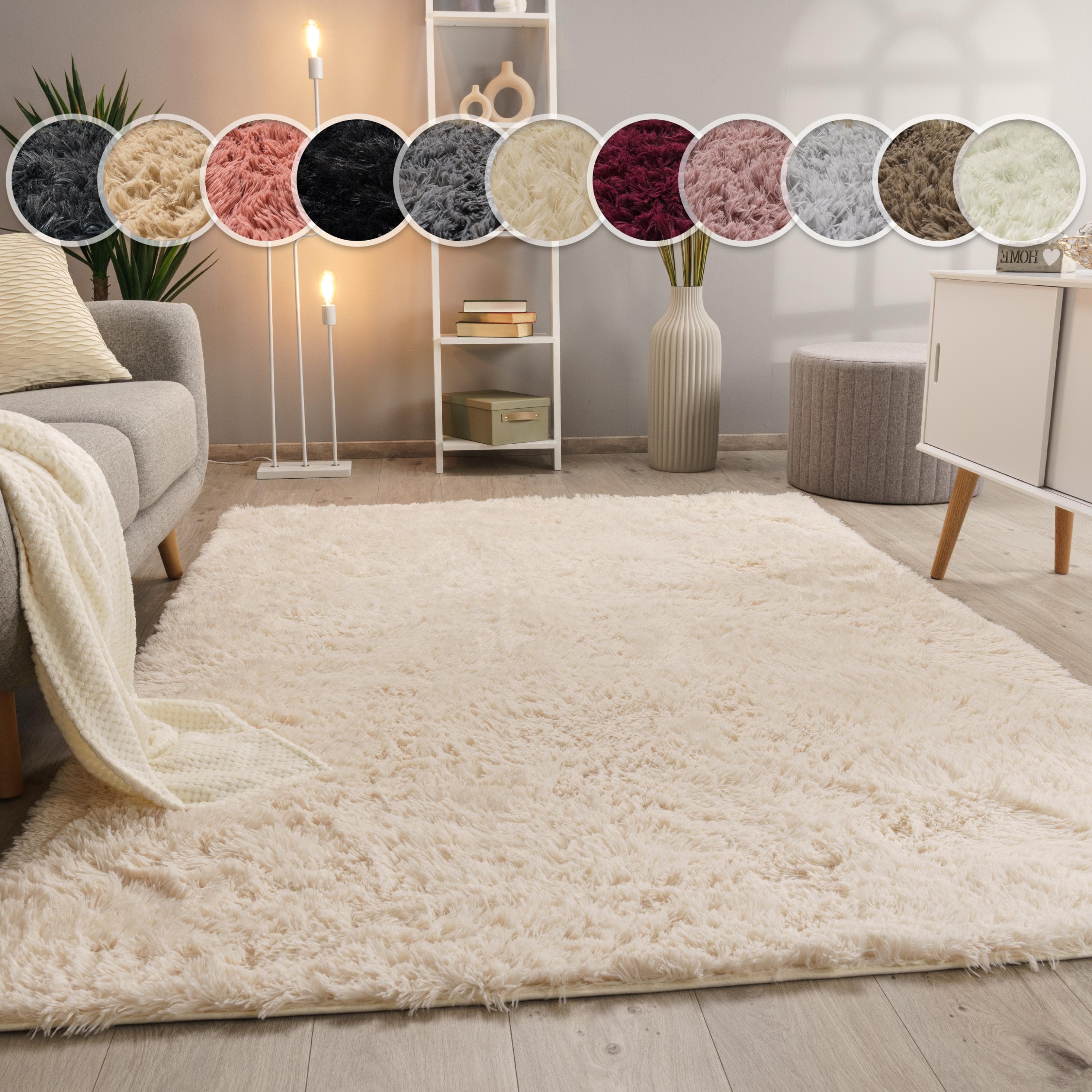 Paco Home Hochflor-Teppich Silky 591 Beige Creme