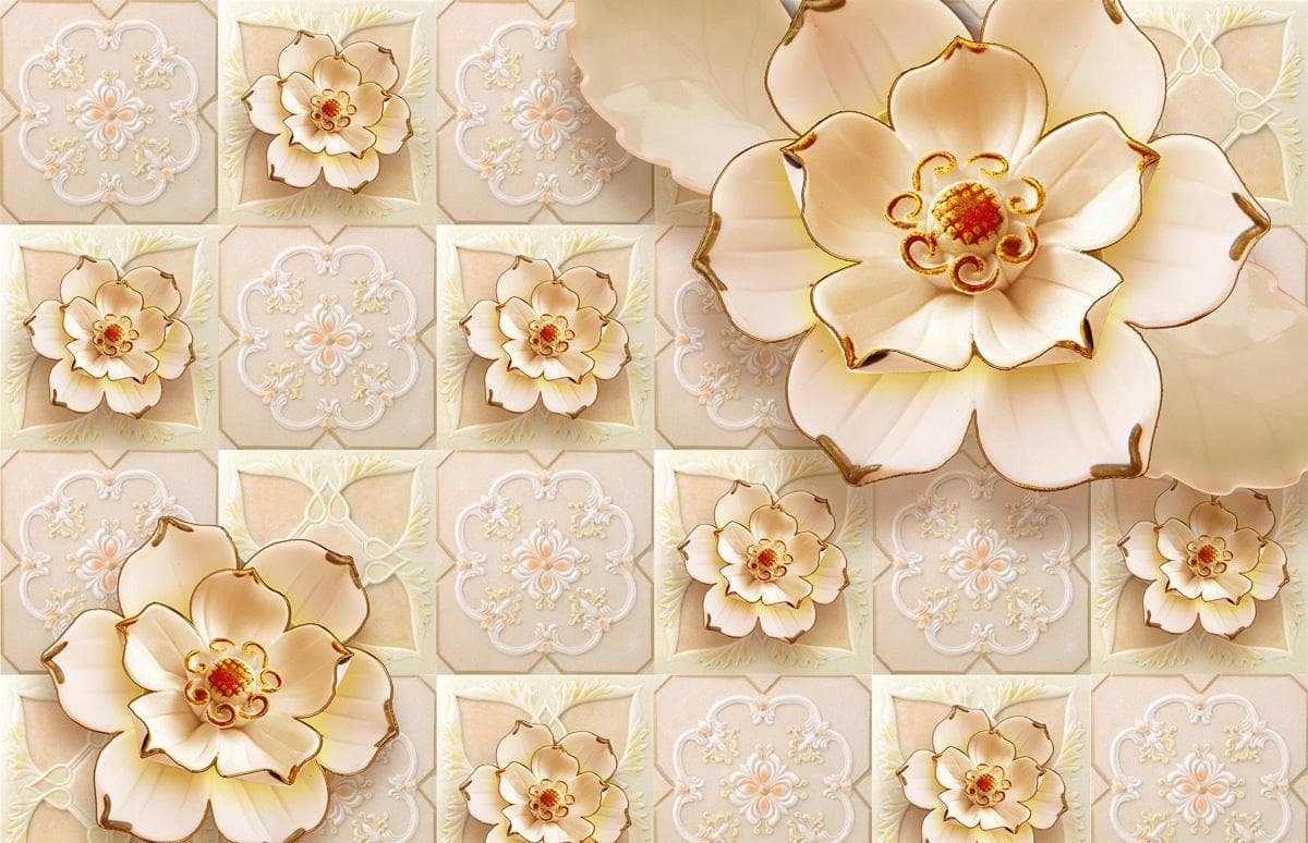 Fototapete PAPERMOON "Muster mit Blumen" bunt Vlies 3,5x2,6m