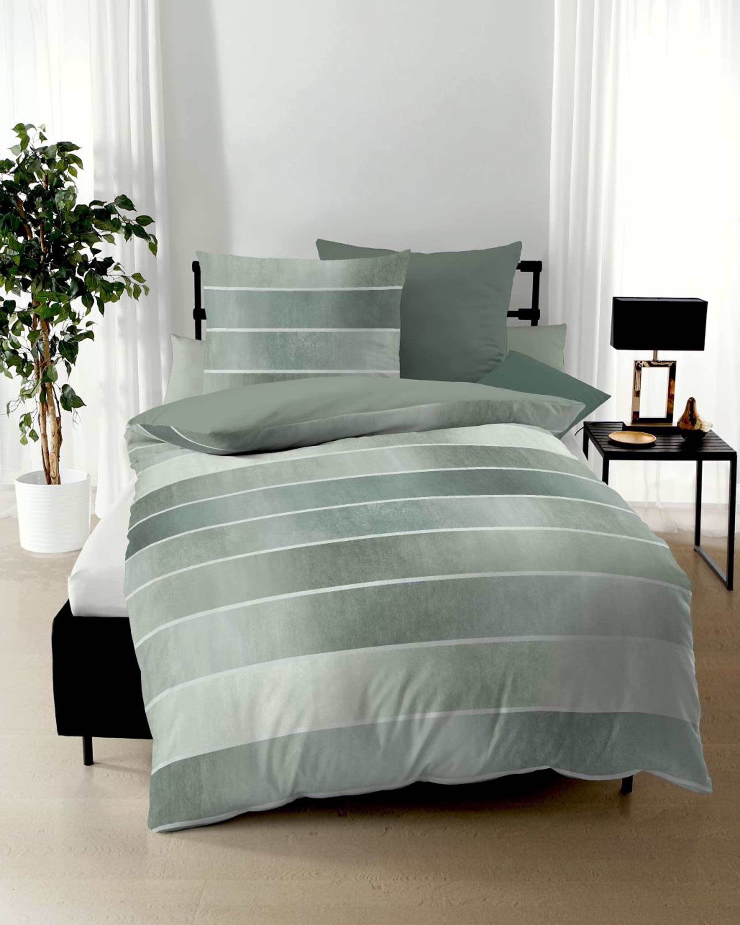 Kaeppel Wendebettwäsche TIMELESS 100% Baumwolle Jade Streifen