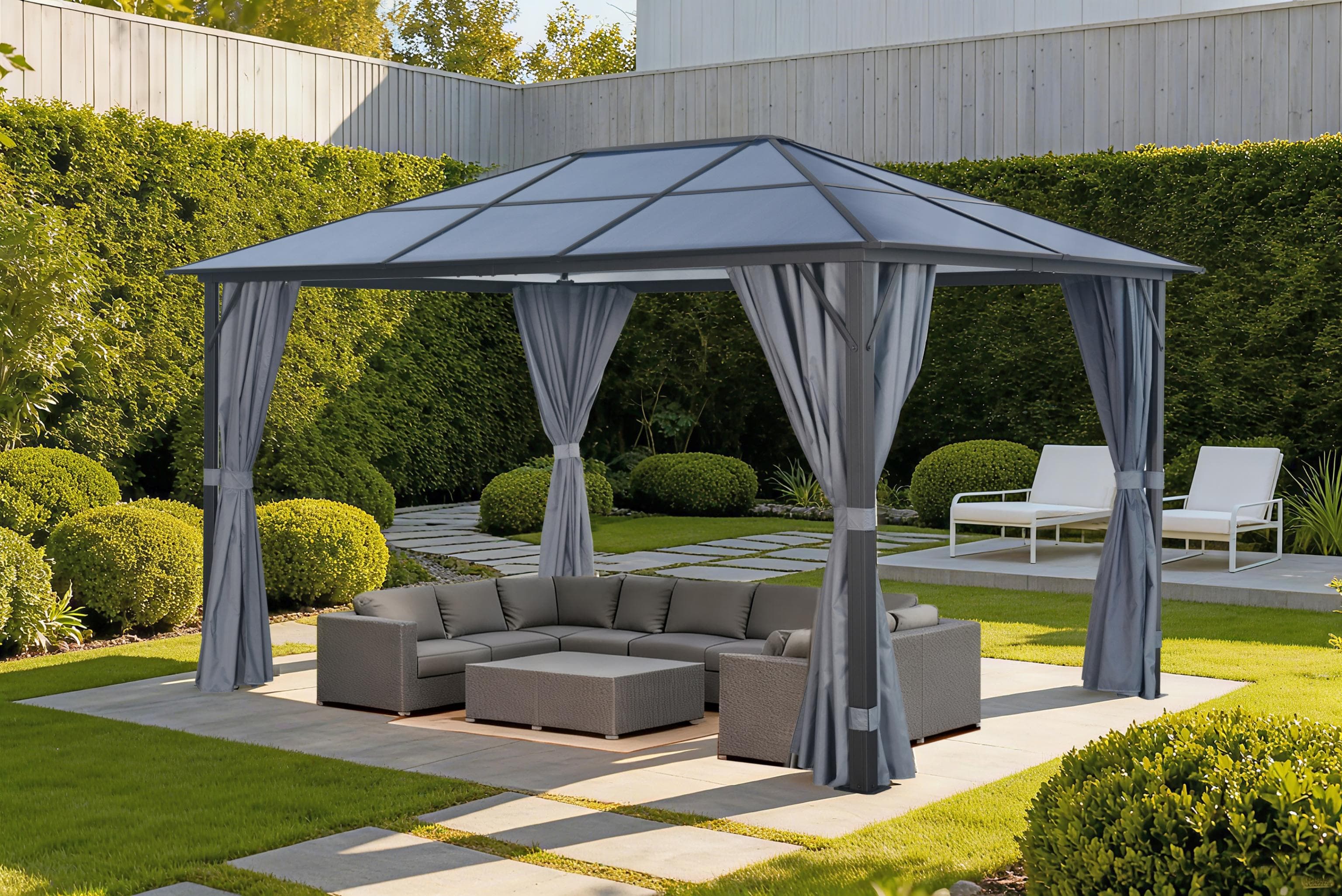 Pavillon KONIFERA Aruba Grau Aluminiumgestell Polycarbonat-Dach