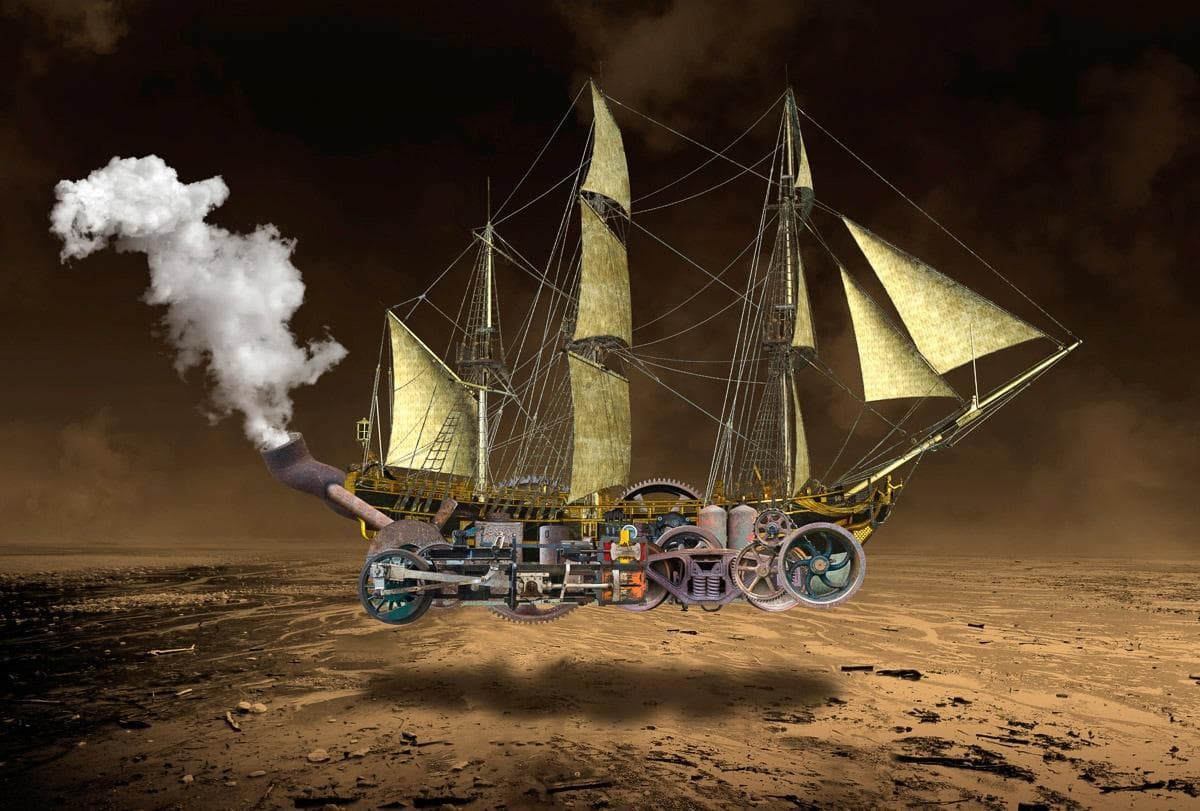 PAPERMOON Fototapete Steampunk Segelschiff bunt Vlies