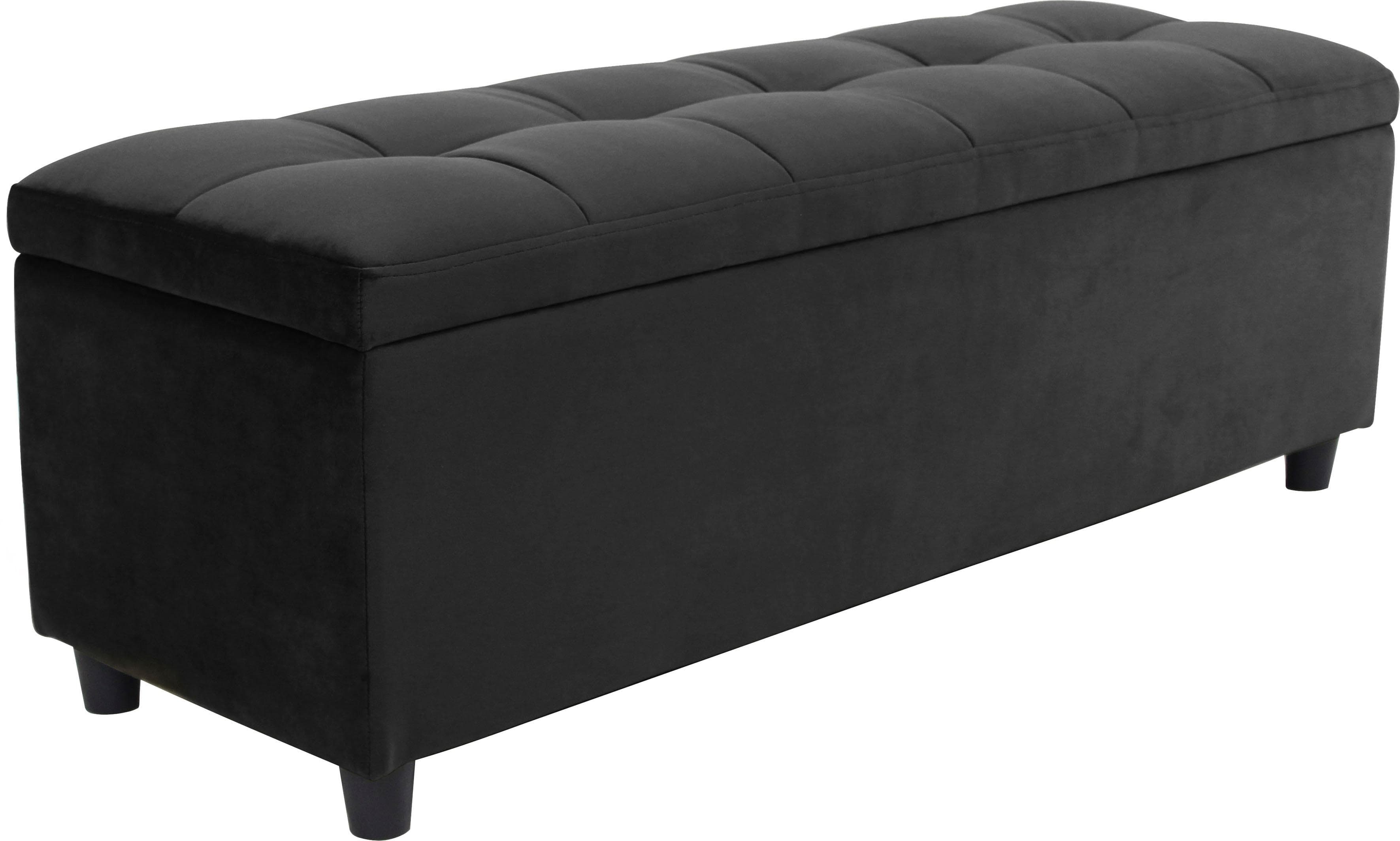 Bettbank Abgesteppt Schwarz mit Stauraum und Soft-Close