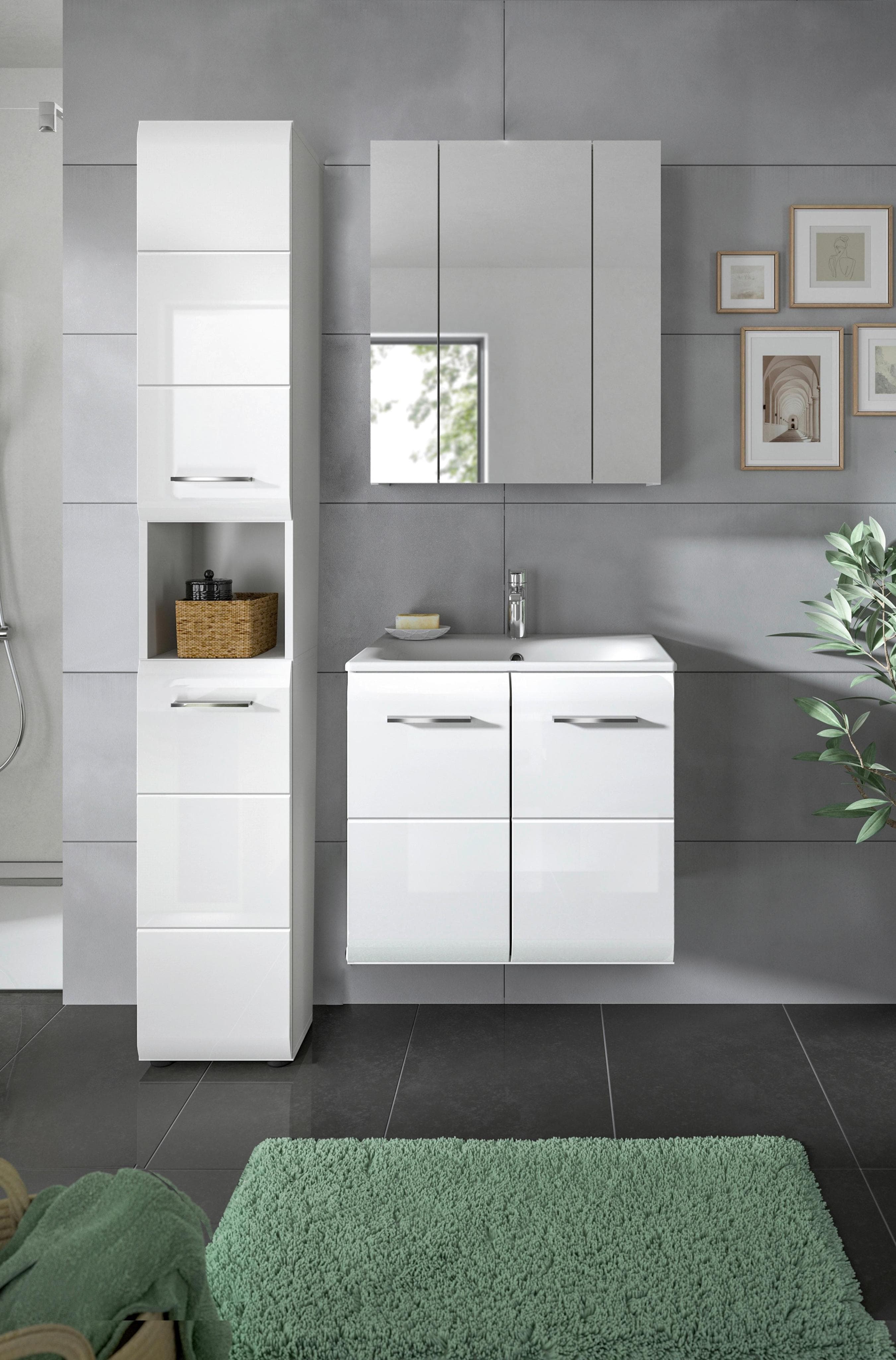 Badezimmer Ice 3-tlg. ca. 90 cm Weiß Holz