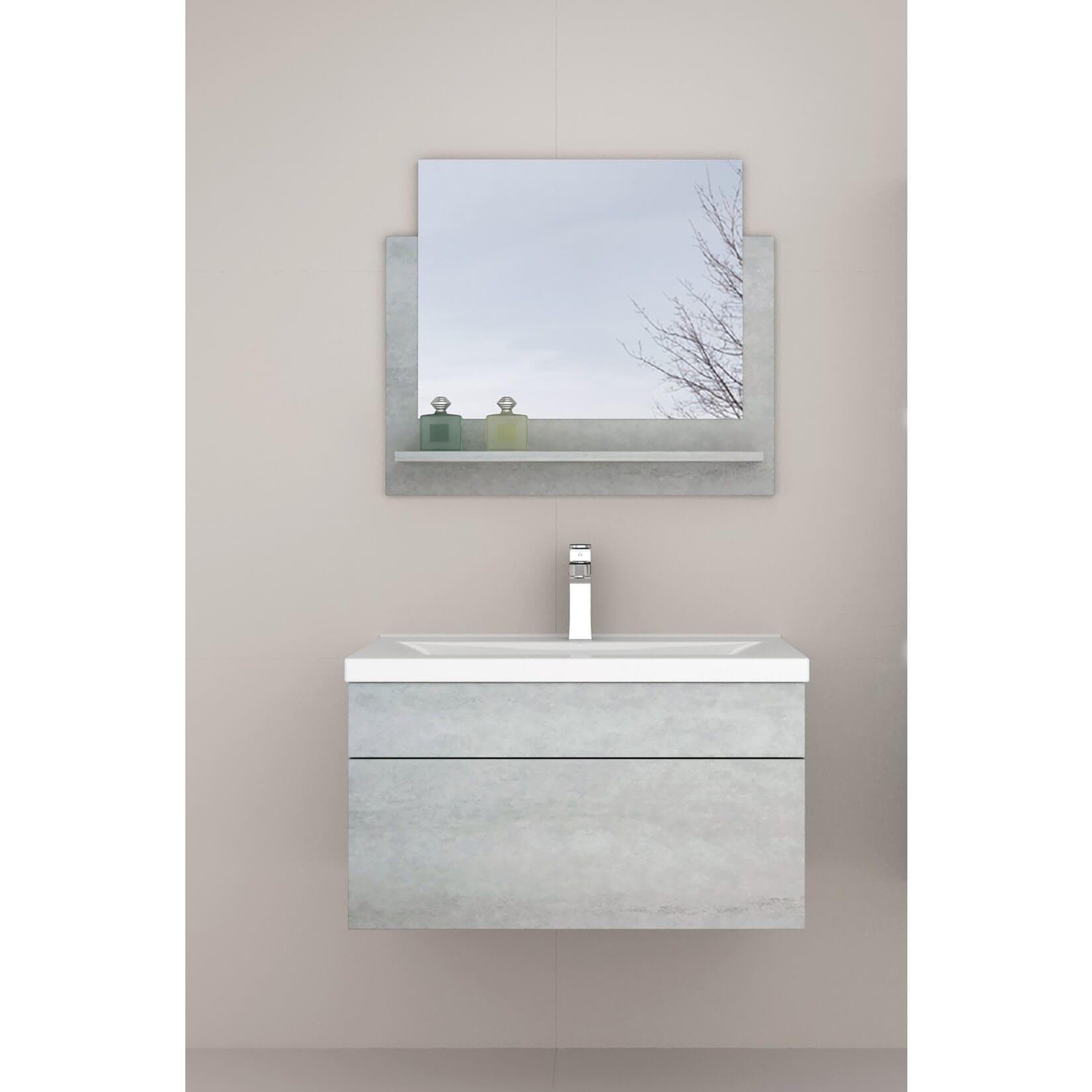 HOME DELUXE Wangerooge Badmöbel-Set grau, ca. 61 cm breit mit Spiegel