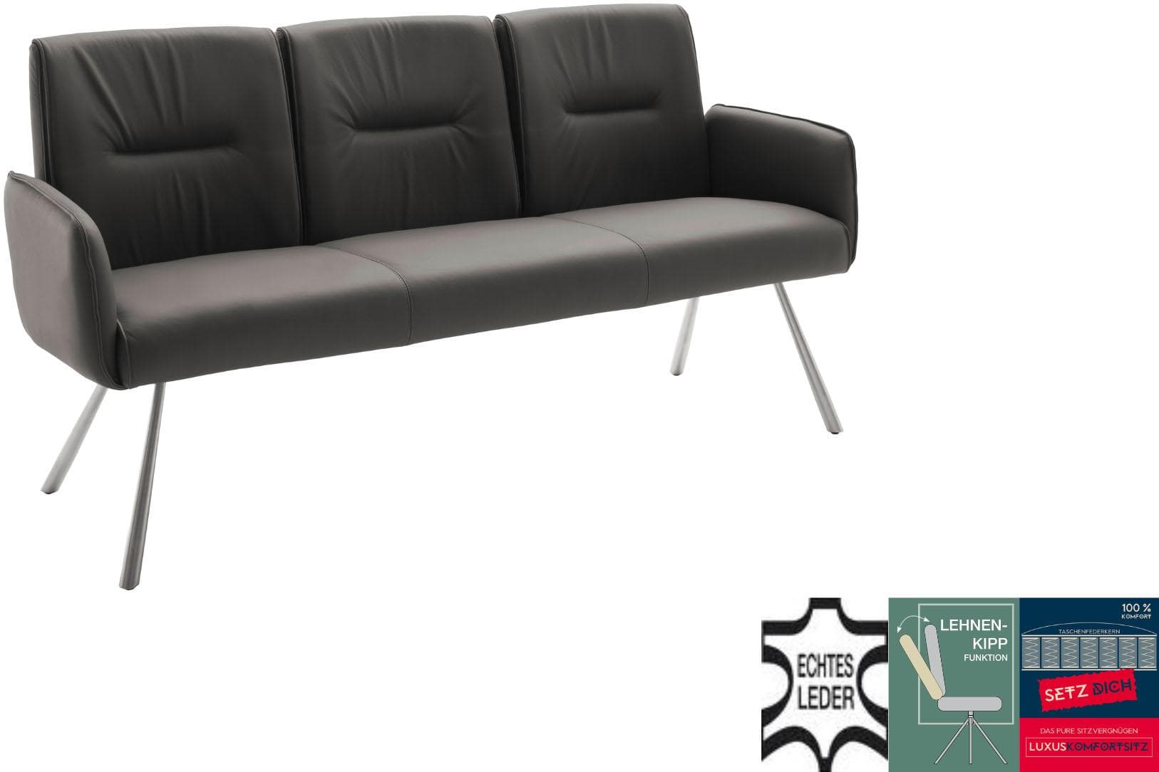 Sitzbank MCA FURNITURE Delane Anthrazit Leder Armlehnen