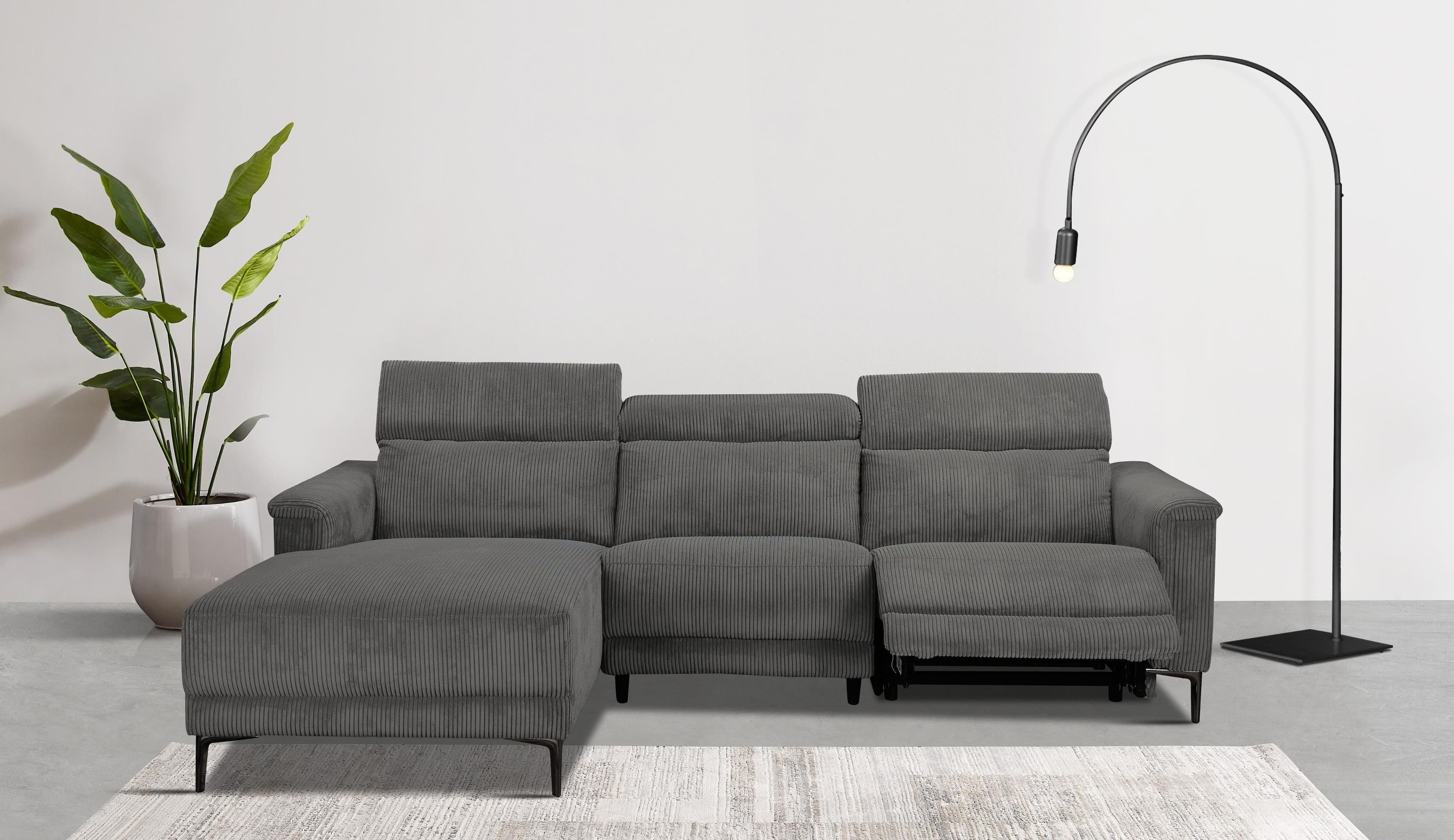 OTTO HOME Ecksofa LUND Cord L-Form Relaxfunktion Anthrazit