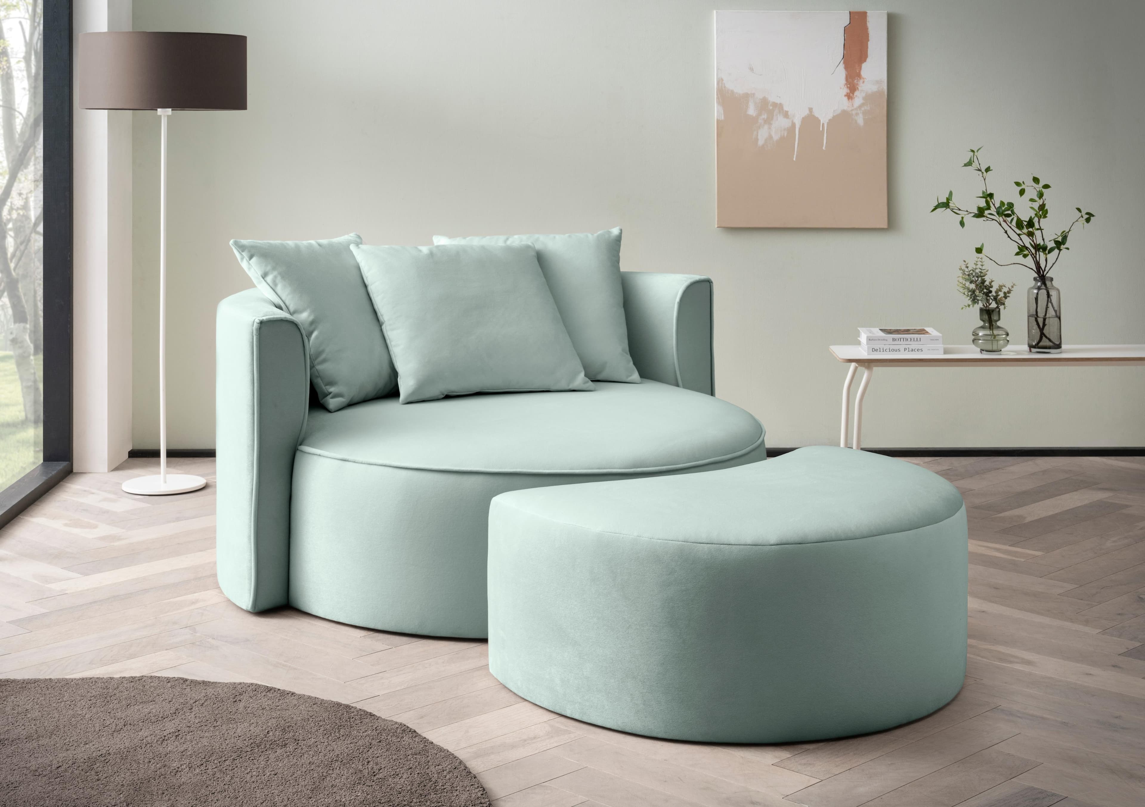 LeGer Home XXL-Sessel ISALIE mit Hocker Grüngrau