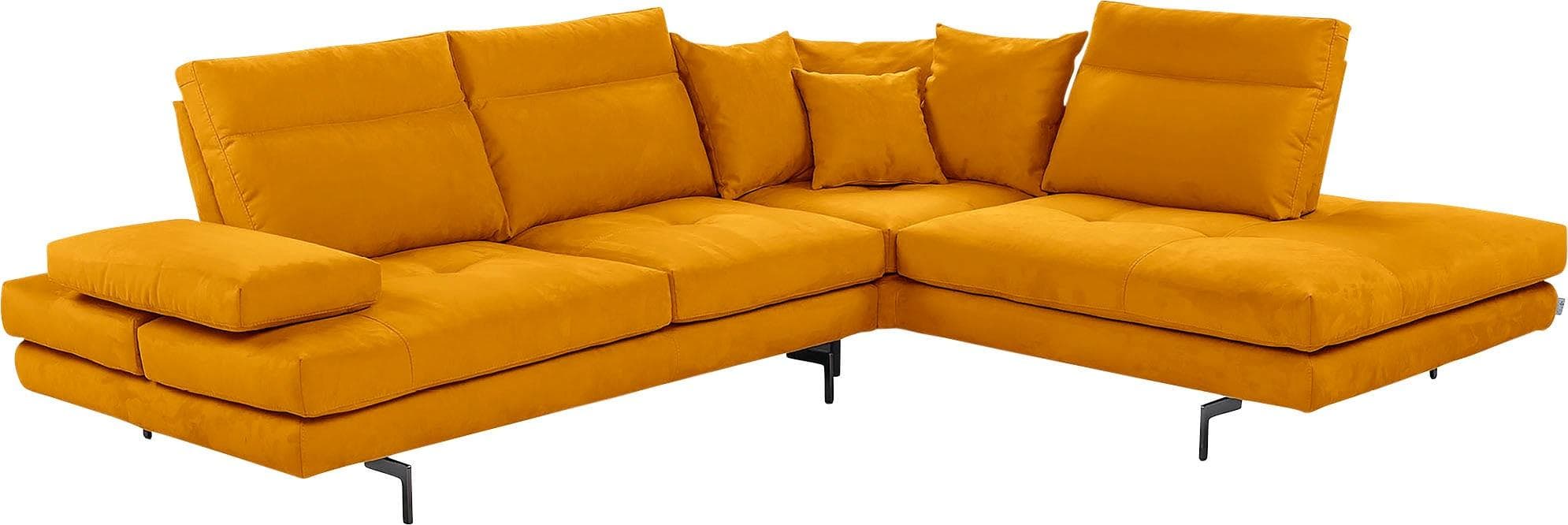 Gelbes Ecksofa in L-Form aus Mikrofaser und Polyester