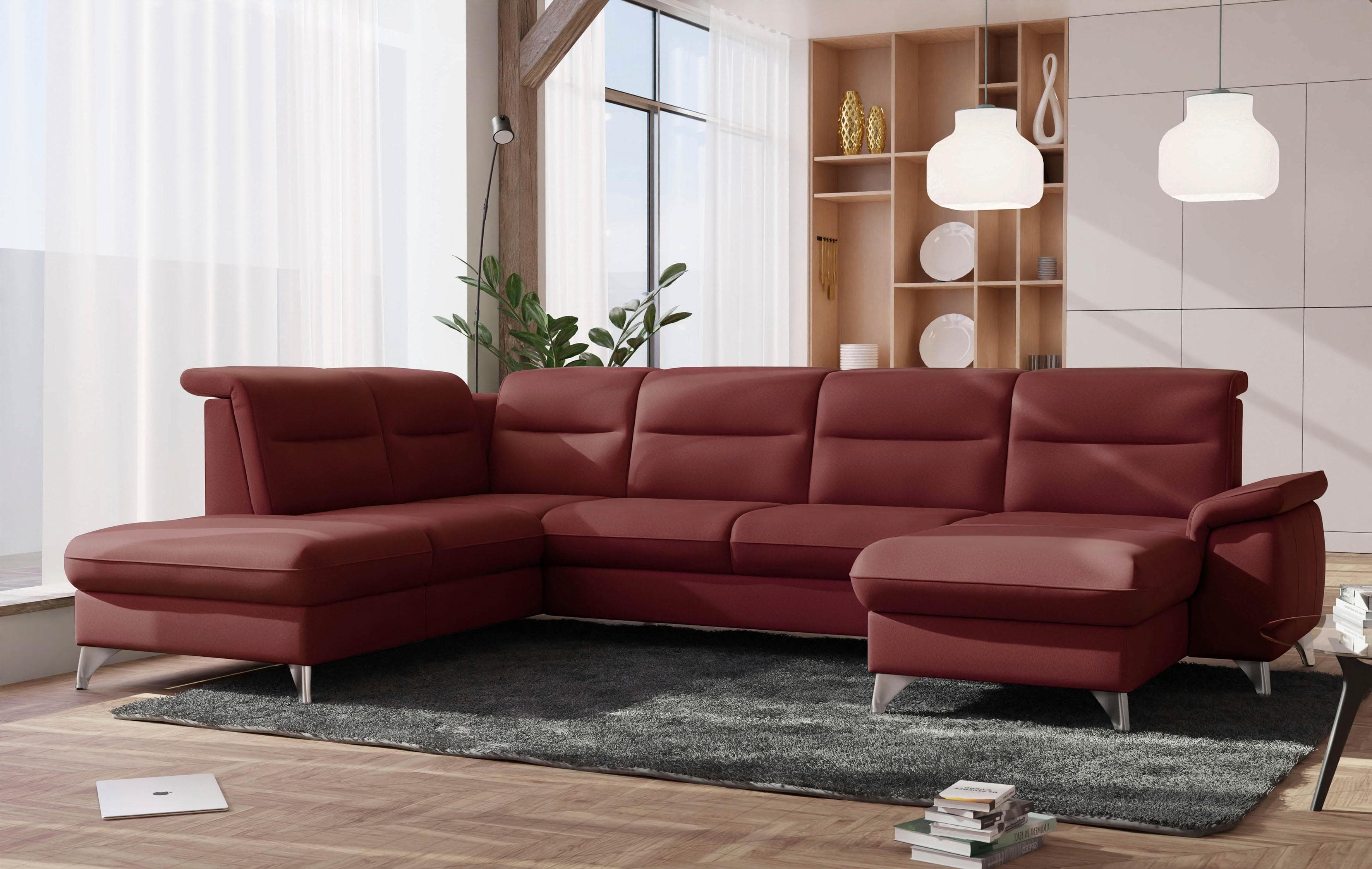 SIT & MORE Wohnlandschaft Astoria U-Form Bordeaux Polyester