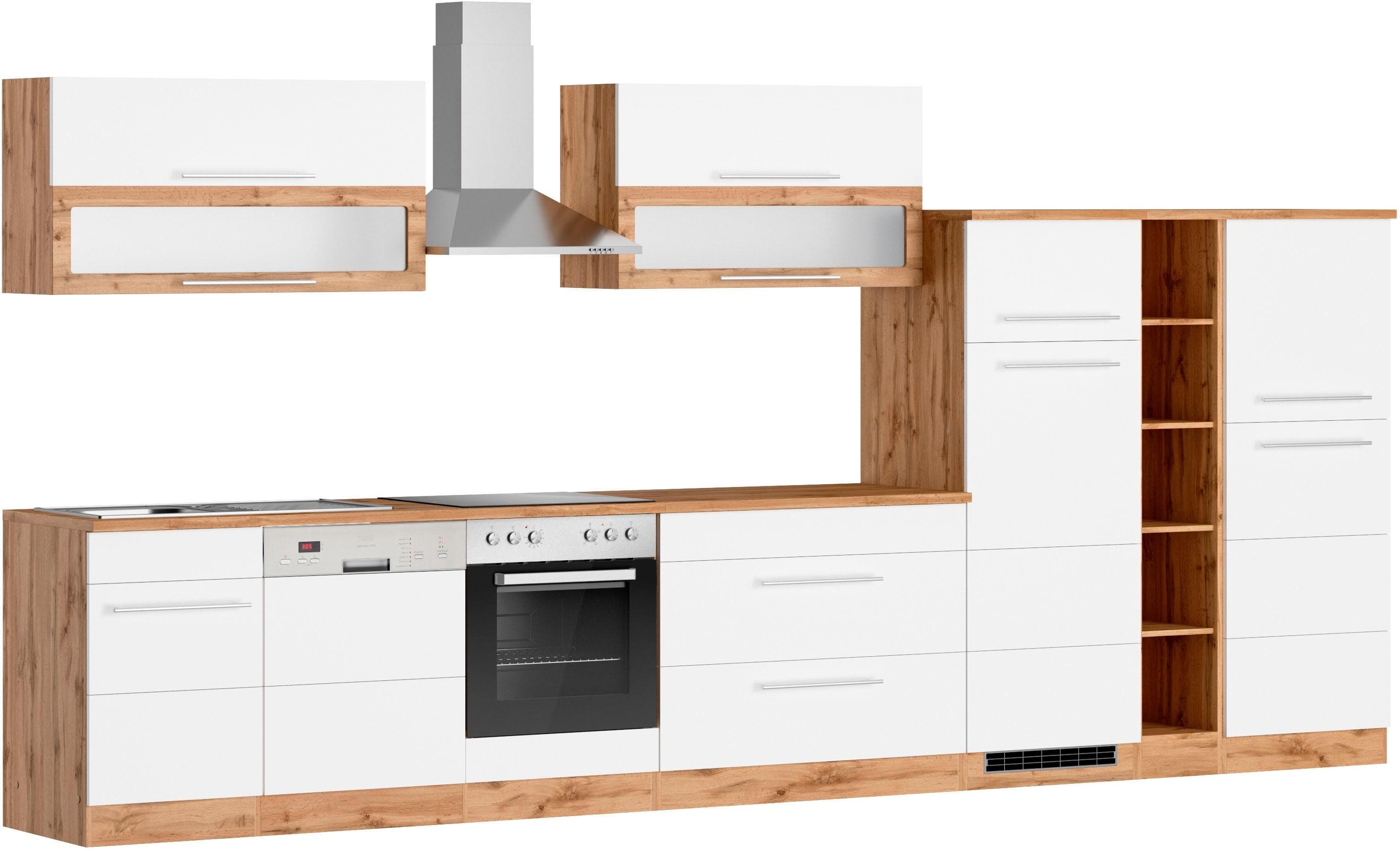 Küchenzeile KS-Wien Komplettküche weiß mit E-Geräten 420cm