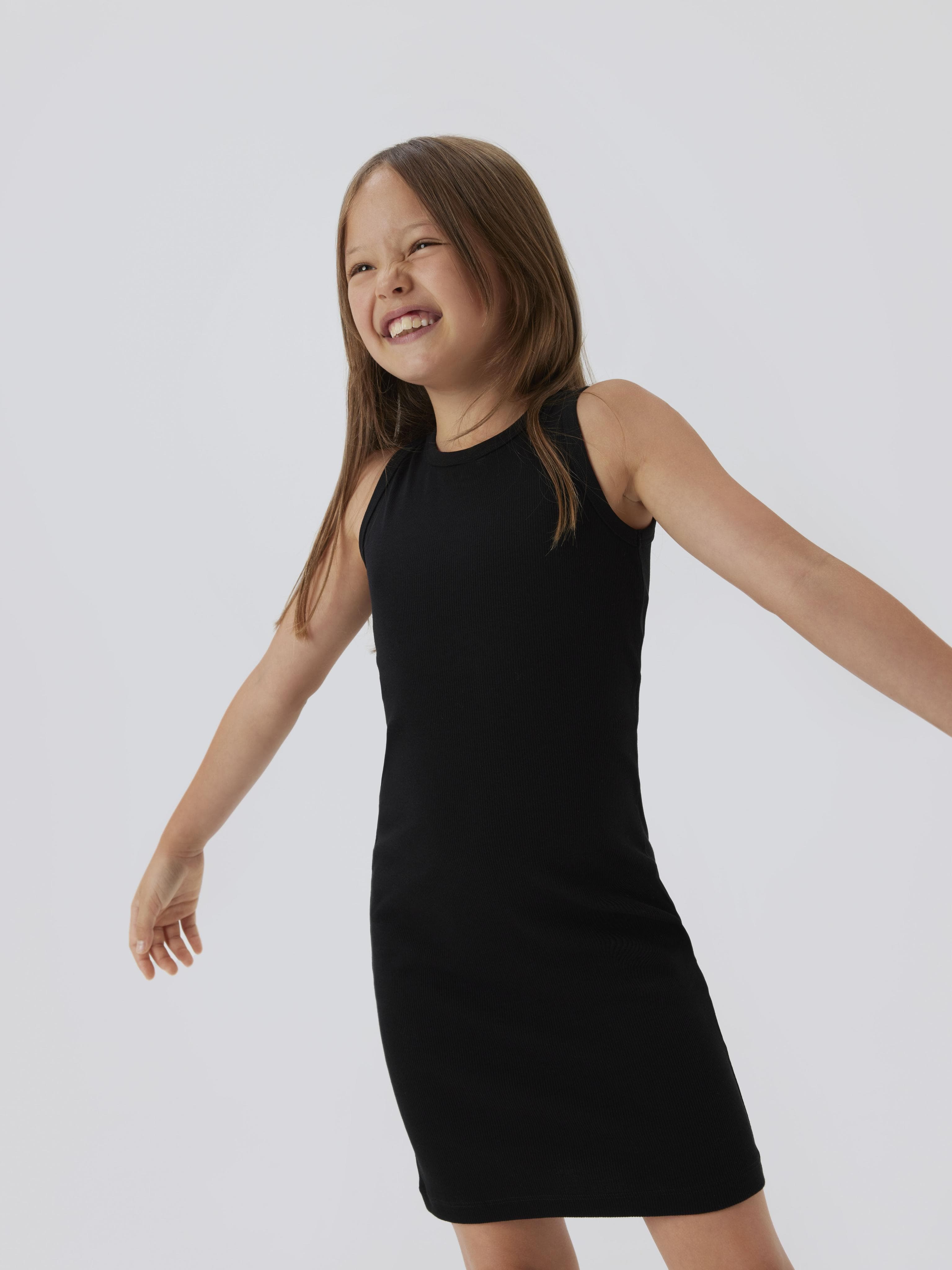 Jerseykleid NAME IT NKFNAKAL SL SLIM DRESS NOOS, Mädchen, Gr. 158, schwarz