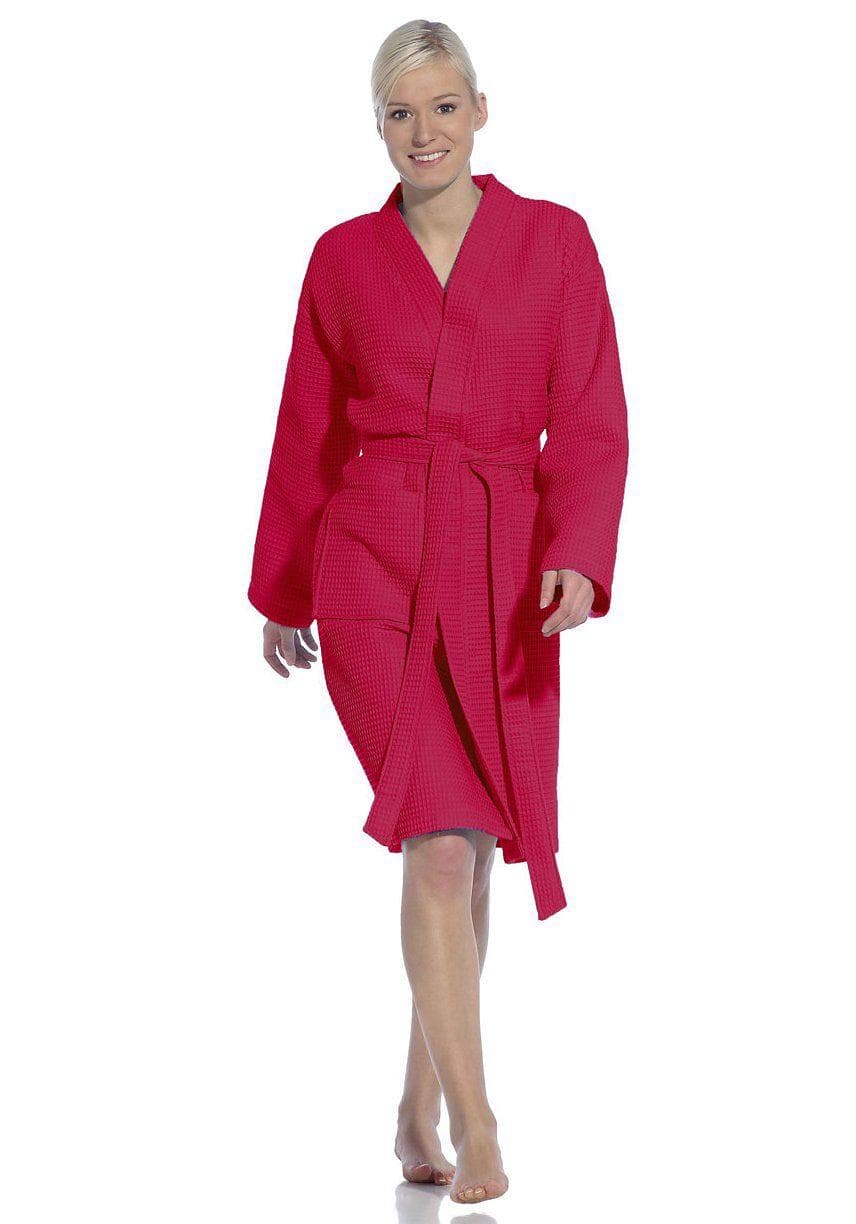 Unisex-Bademantel VOSSEN Rom Waffelpiqué Cranberry Kurz