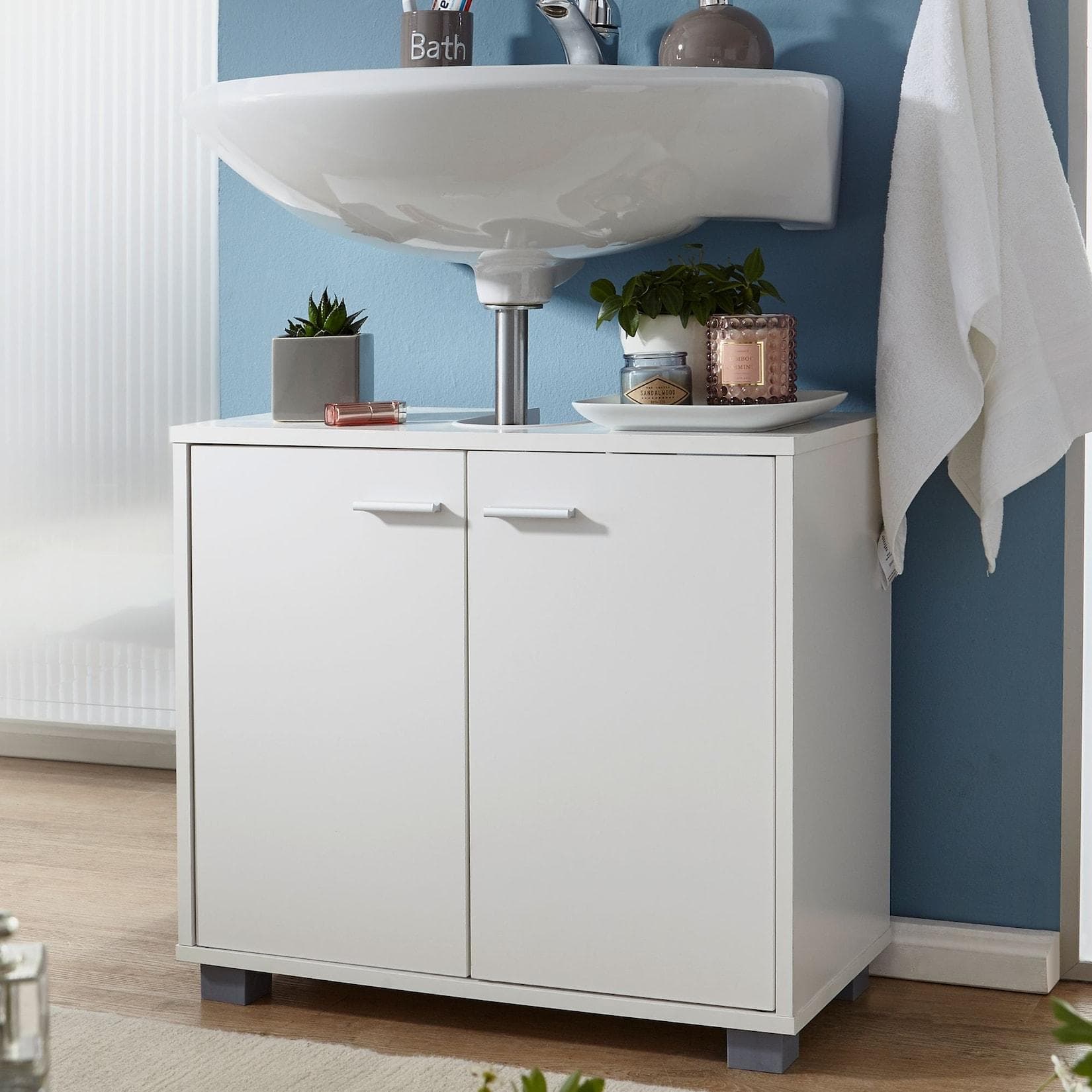 FineBuy Waschbeckenunterschrank 60cm Modern Aluminium Optik