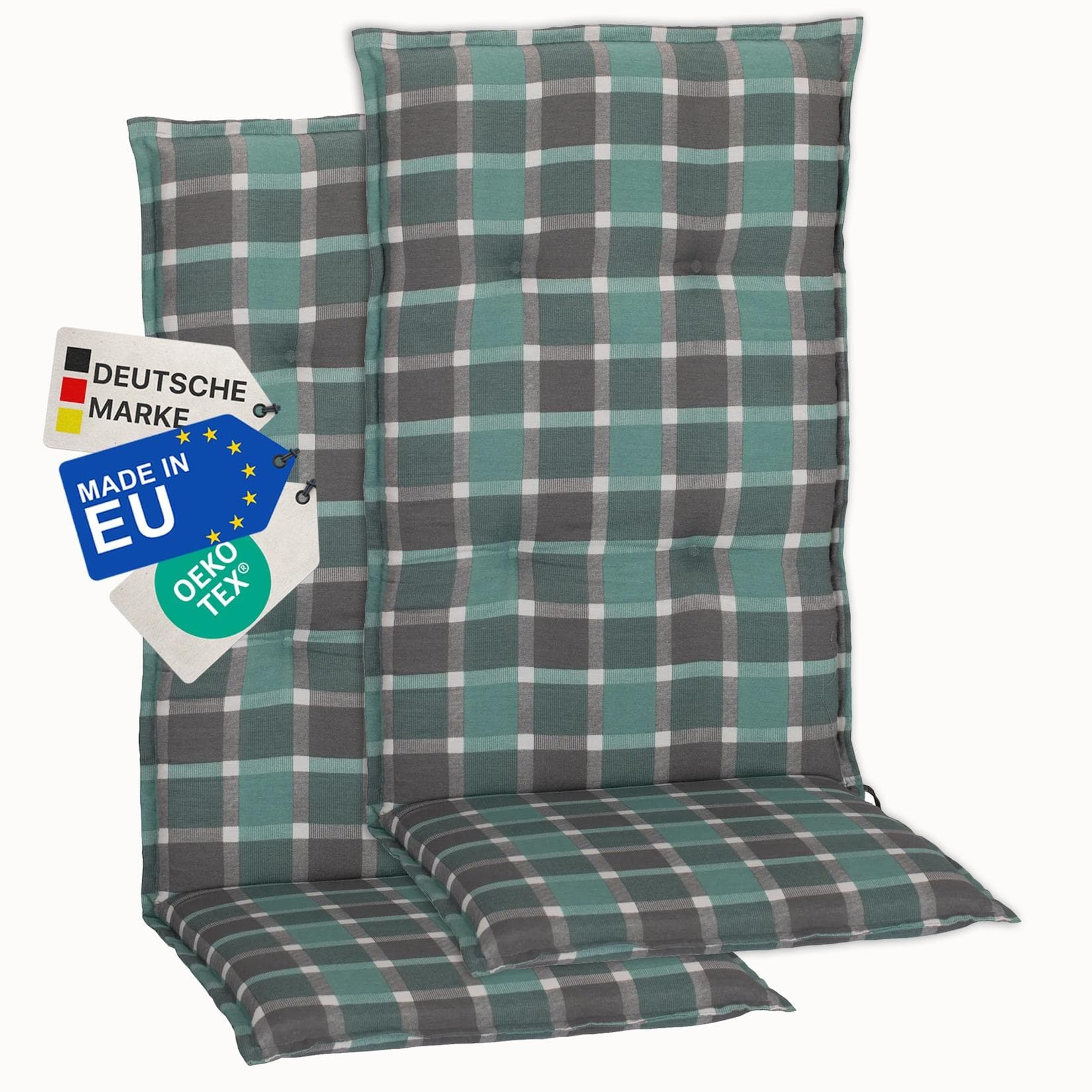 NYVI Gartenstuhl-Auflage Barcelona 2er Set - Türkis Karo