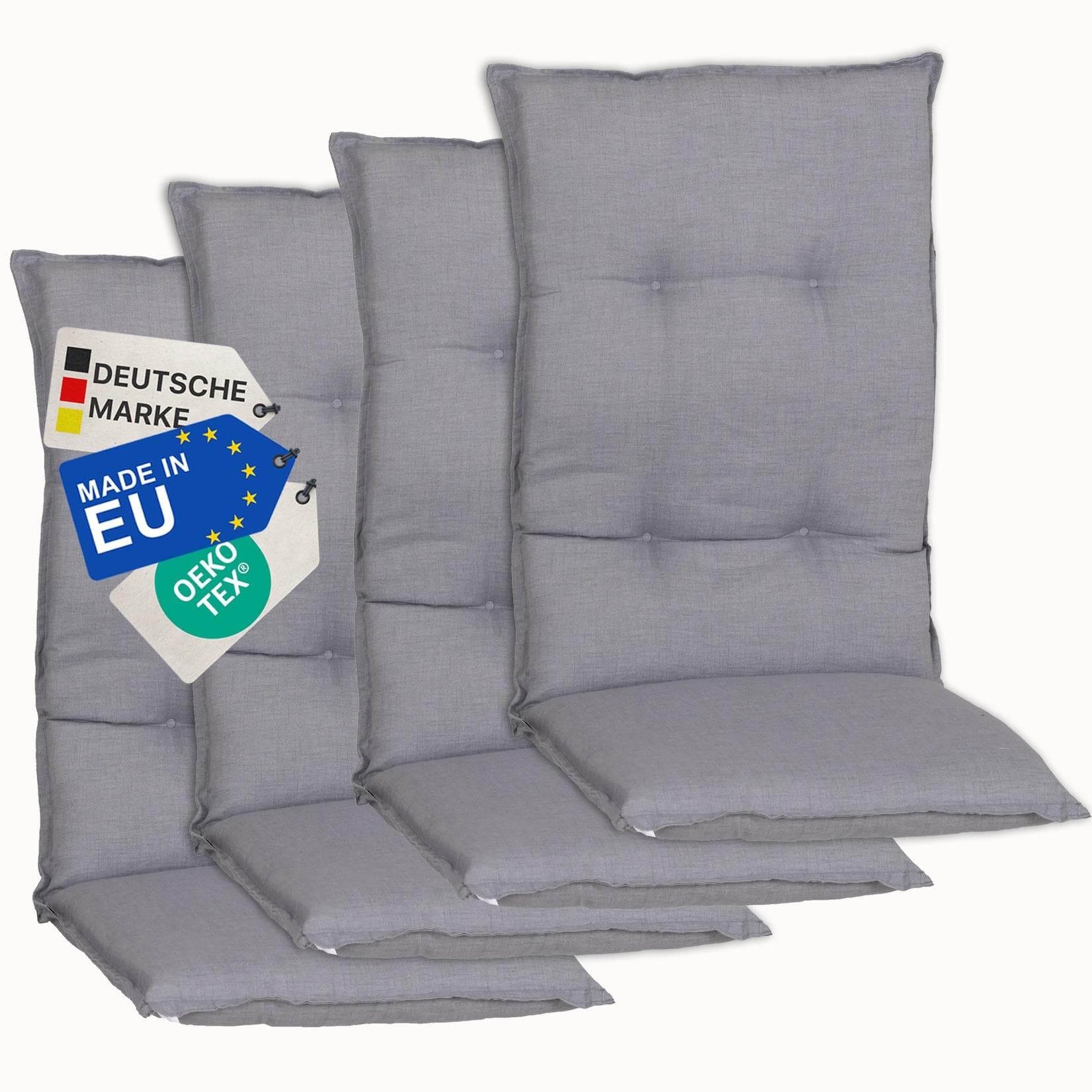 NYVI Gartenstuhl-Auflage Barcelona – Hochlehnerauflage 4er Set Mittelgrau