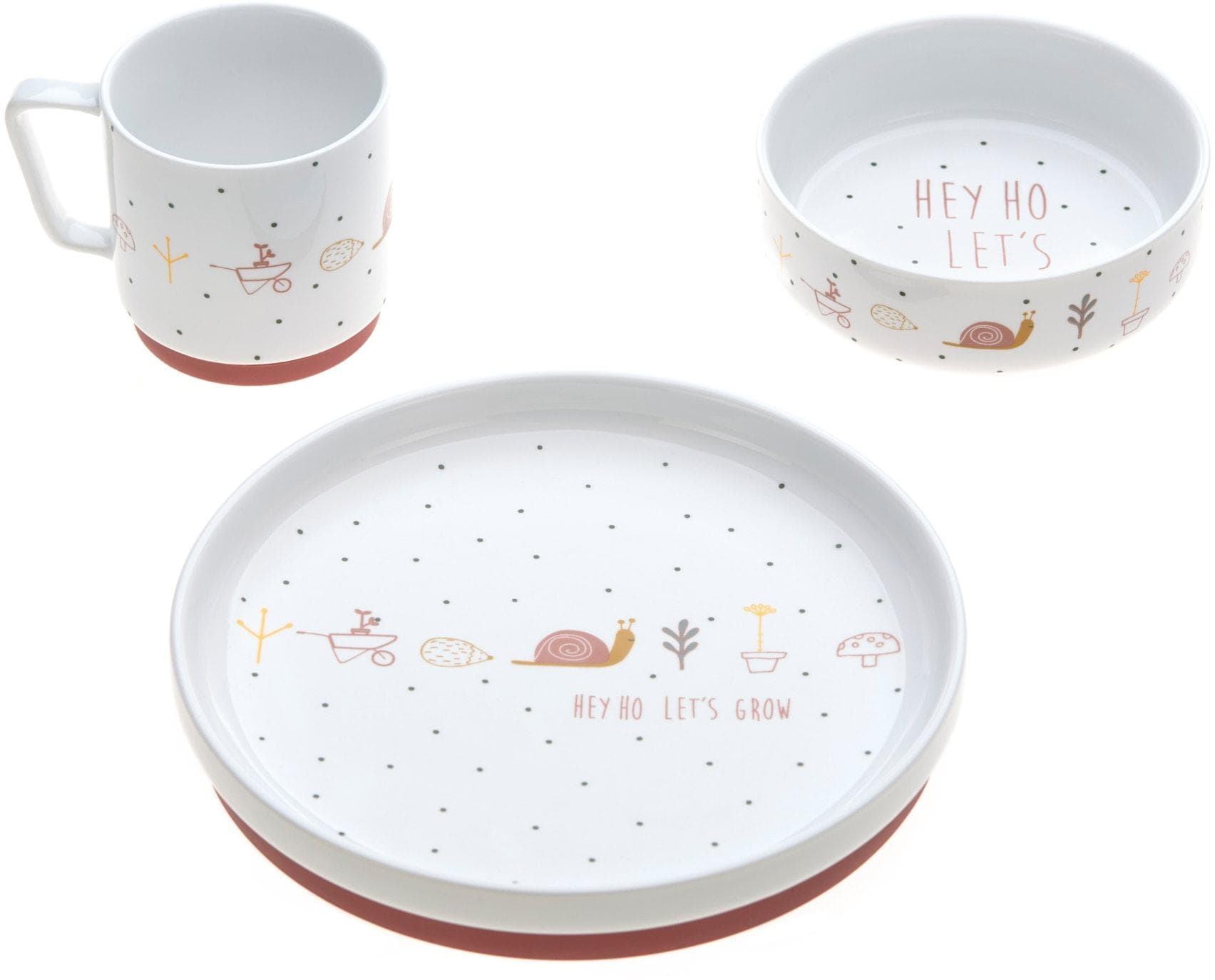 Kindergeschirr-Set LÄSSIG Garden Explorer Schnecke Porzellan bunt Gr. 3