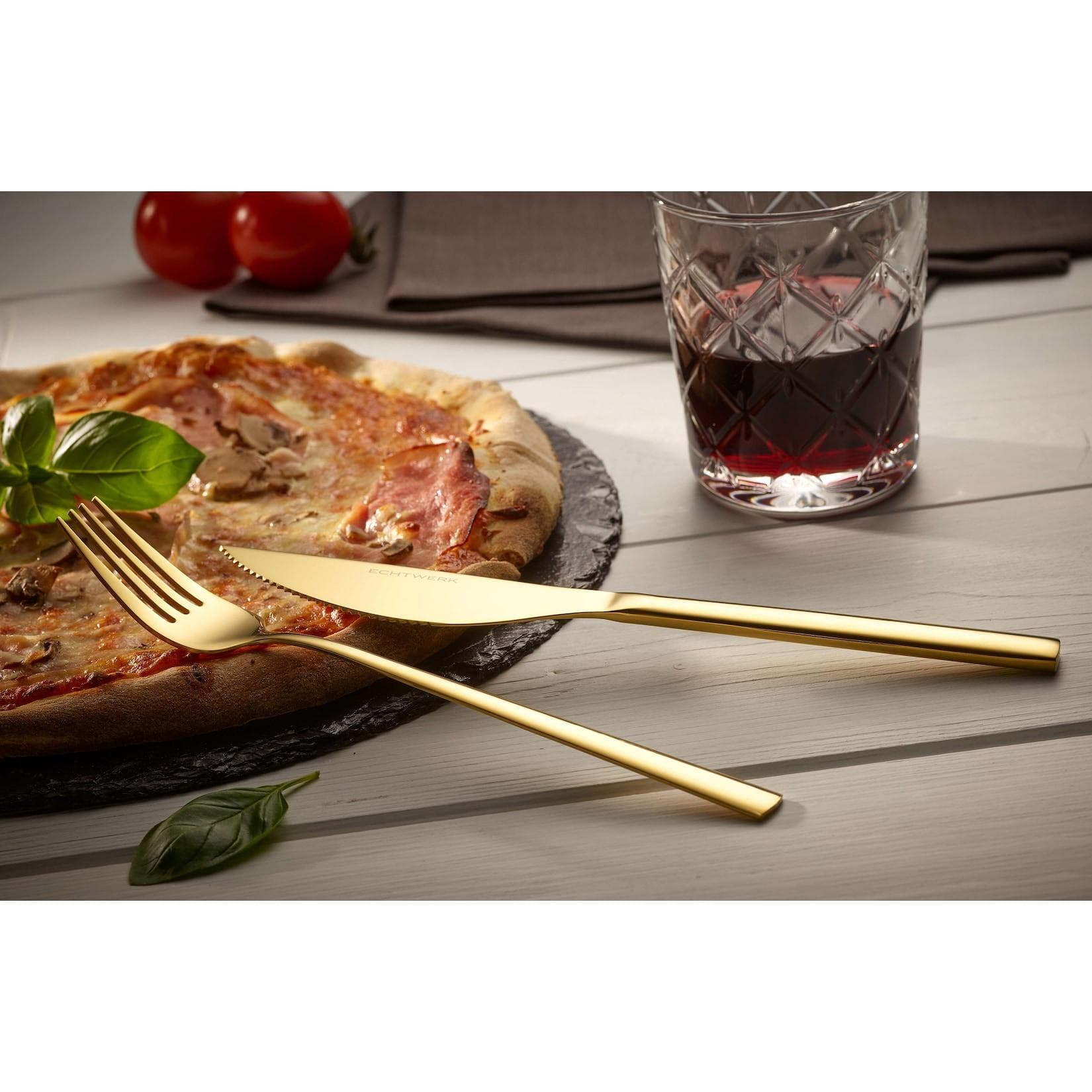 Pizzabesteck-Set aus Chromnickelstahl und Edelstahl in Gold