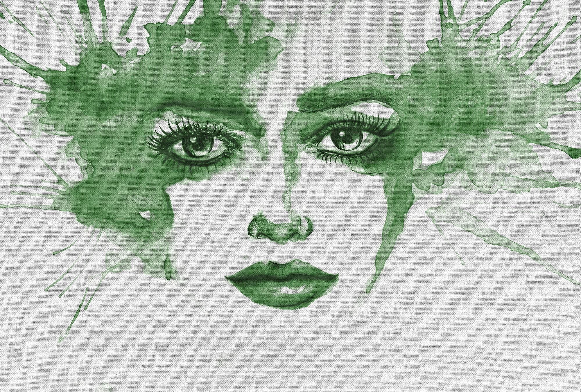 Livingwalls Fototapete ARTist Watercolour Face Grau/Grün Vlies
