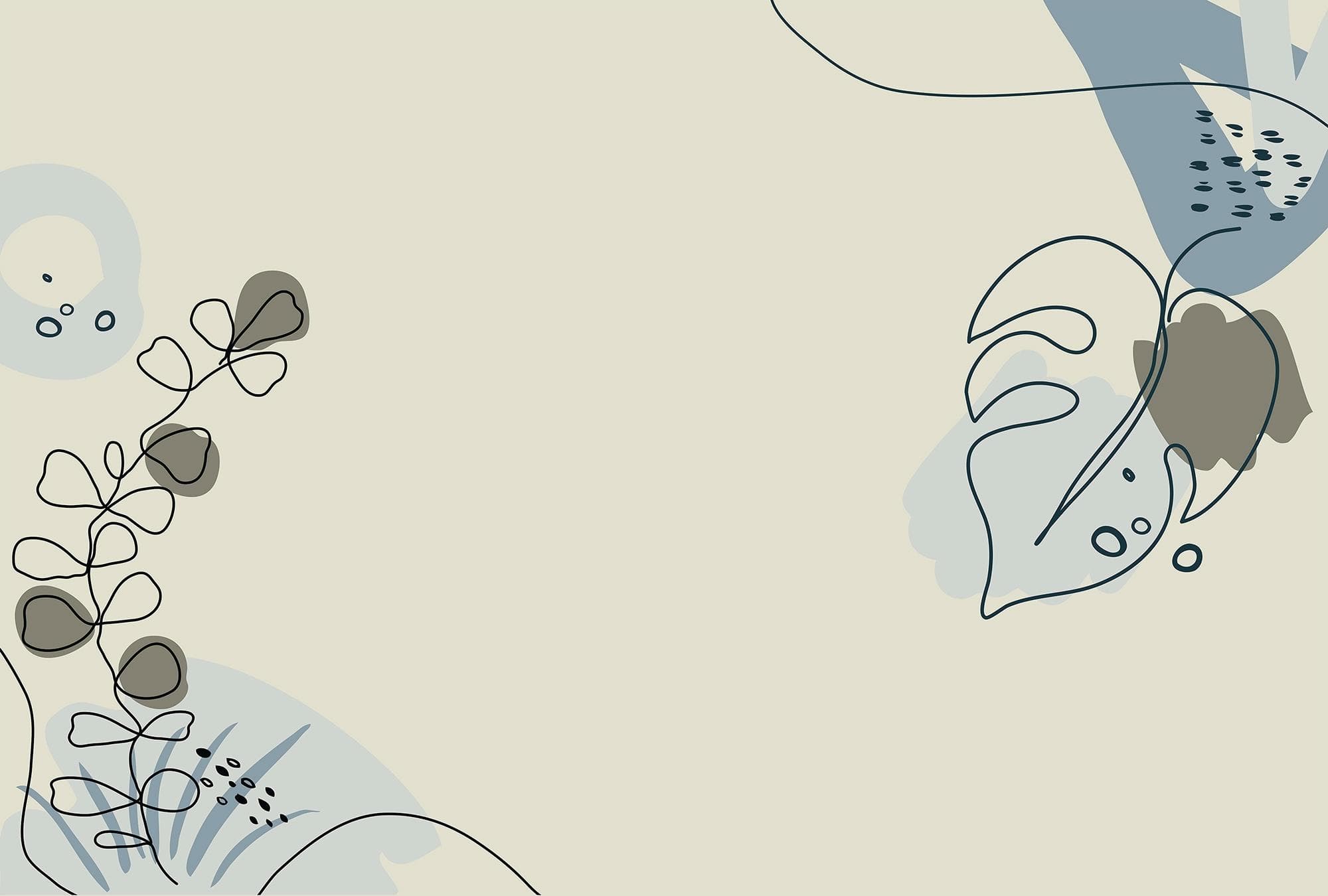 Livingwalls Fototapete ARTist Drawn Leaves Blau Grau Creme Vlies