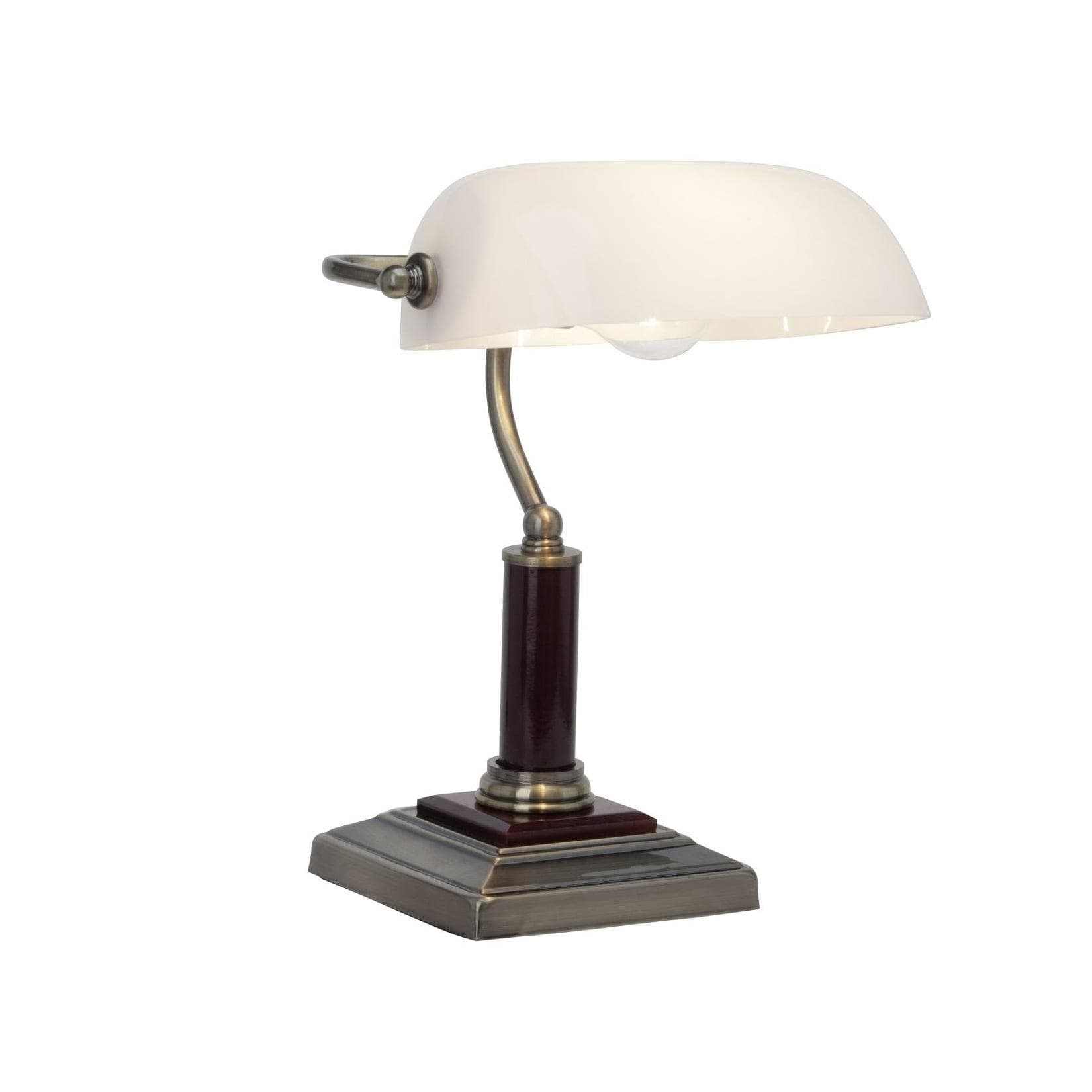 Brilliant Tischleuchte Bankir: Holz & Messing, LED-fähig