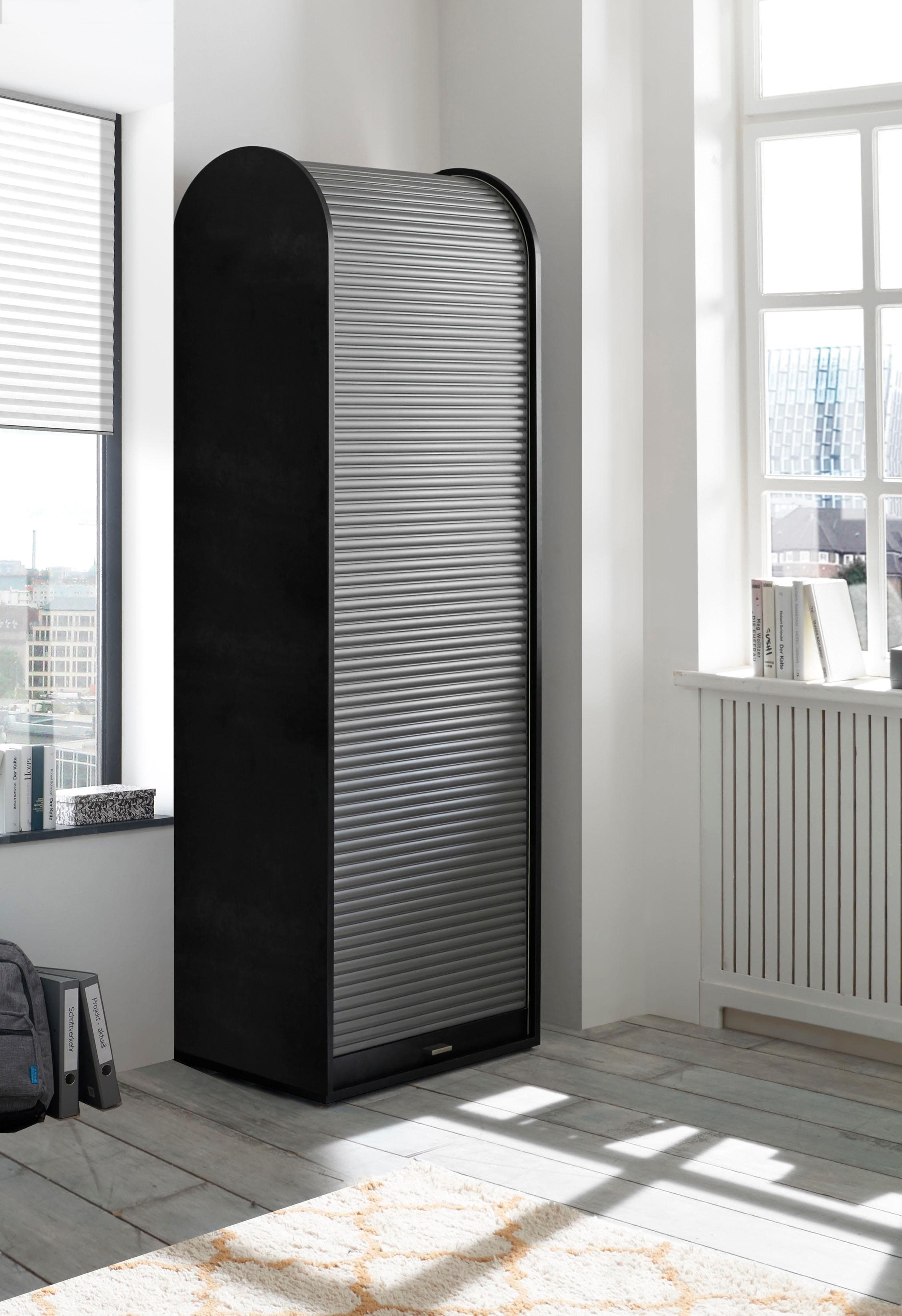 Schwarzstahl-Jalousienschrank mit 2 Böden