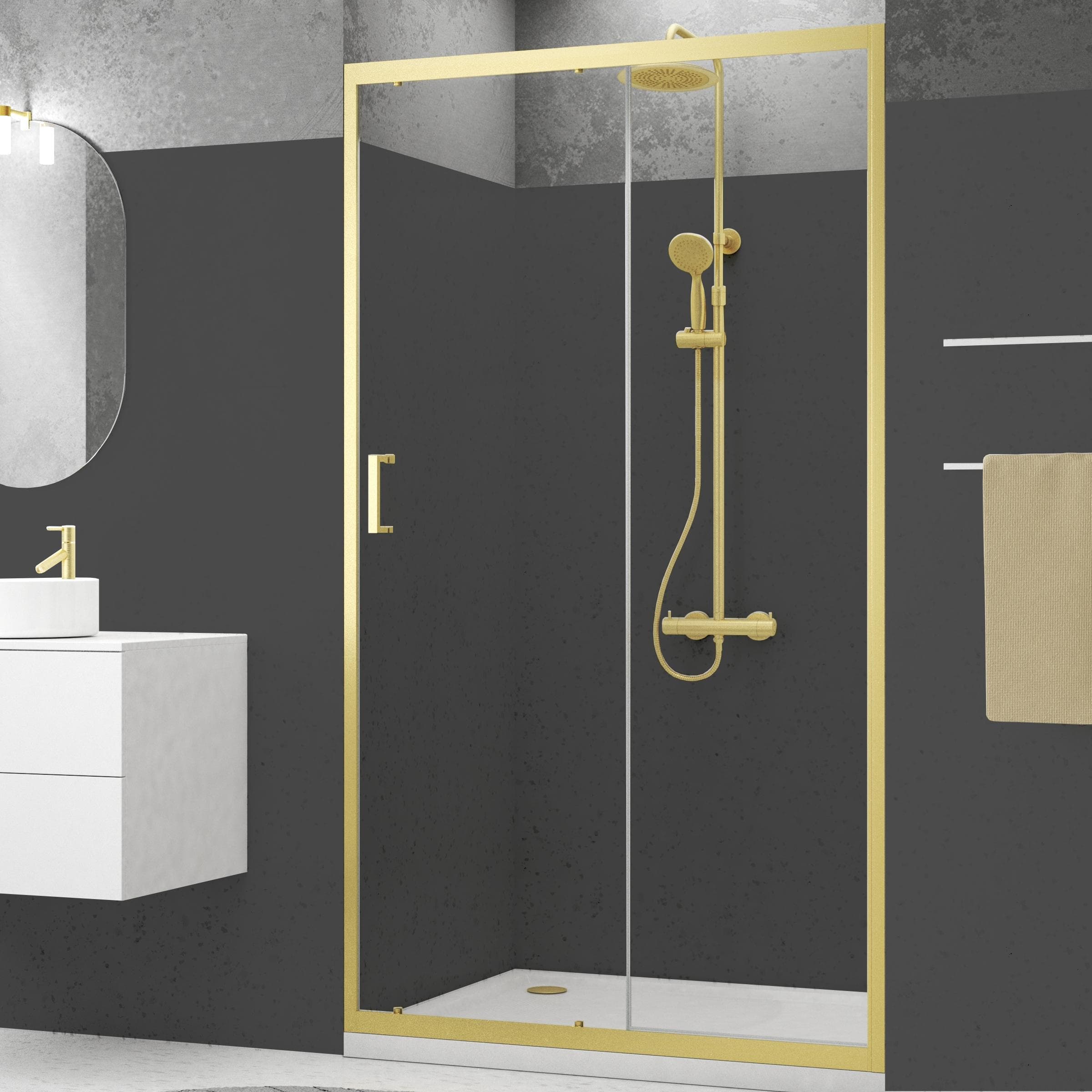 MARWELL Walk-in-Dusche Golden Stage Gold Schiebetür