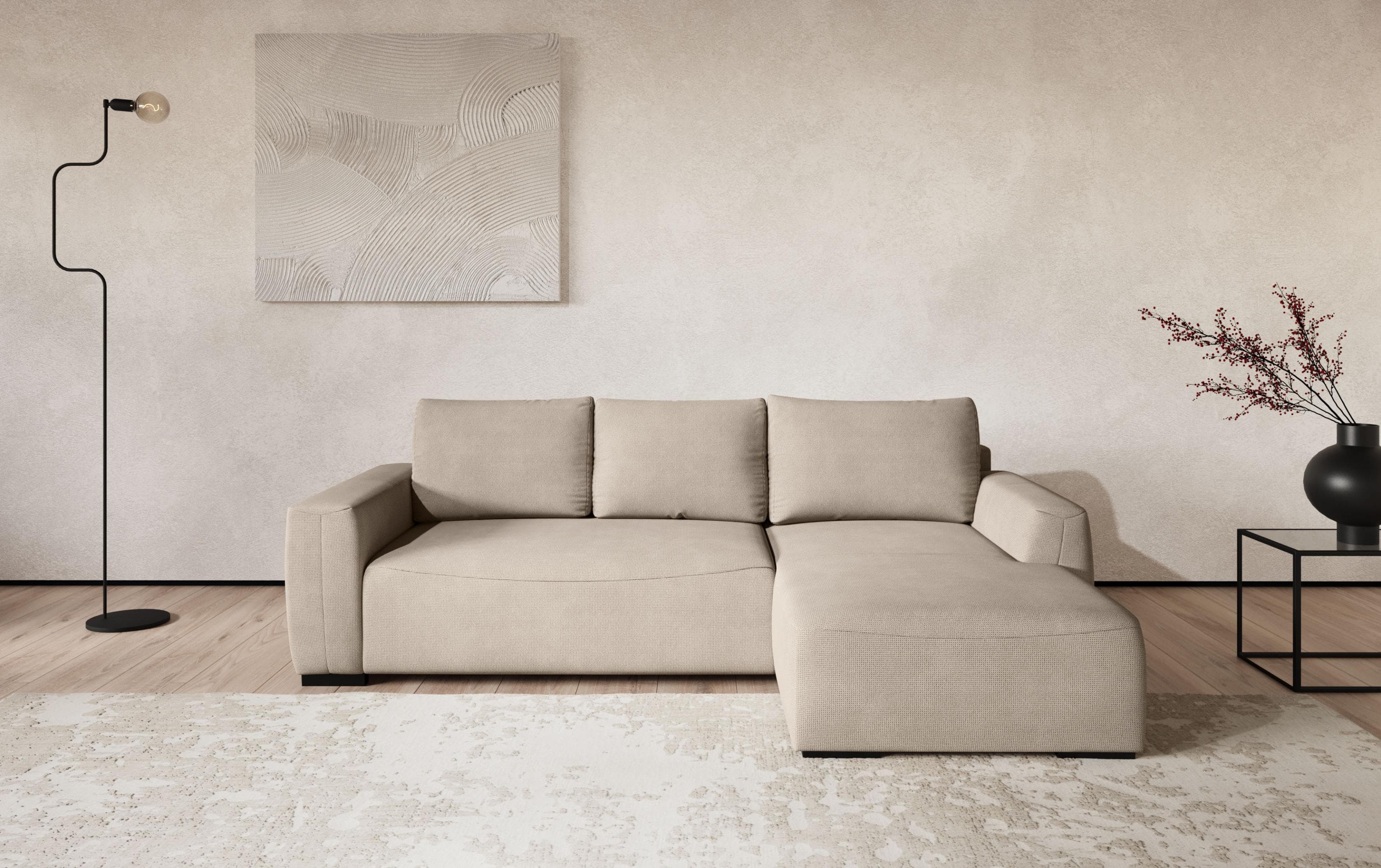 Ecksofa COTTA Giro L-Form Recamiere nature mit Bettkasten