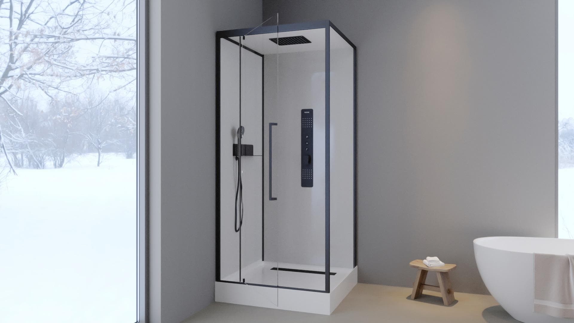 Komplettdusche MARWELL White Square weiß mit Armaturen