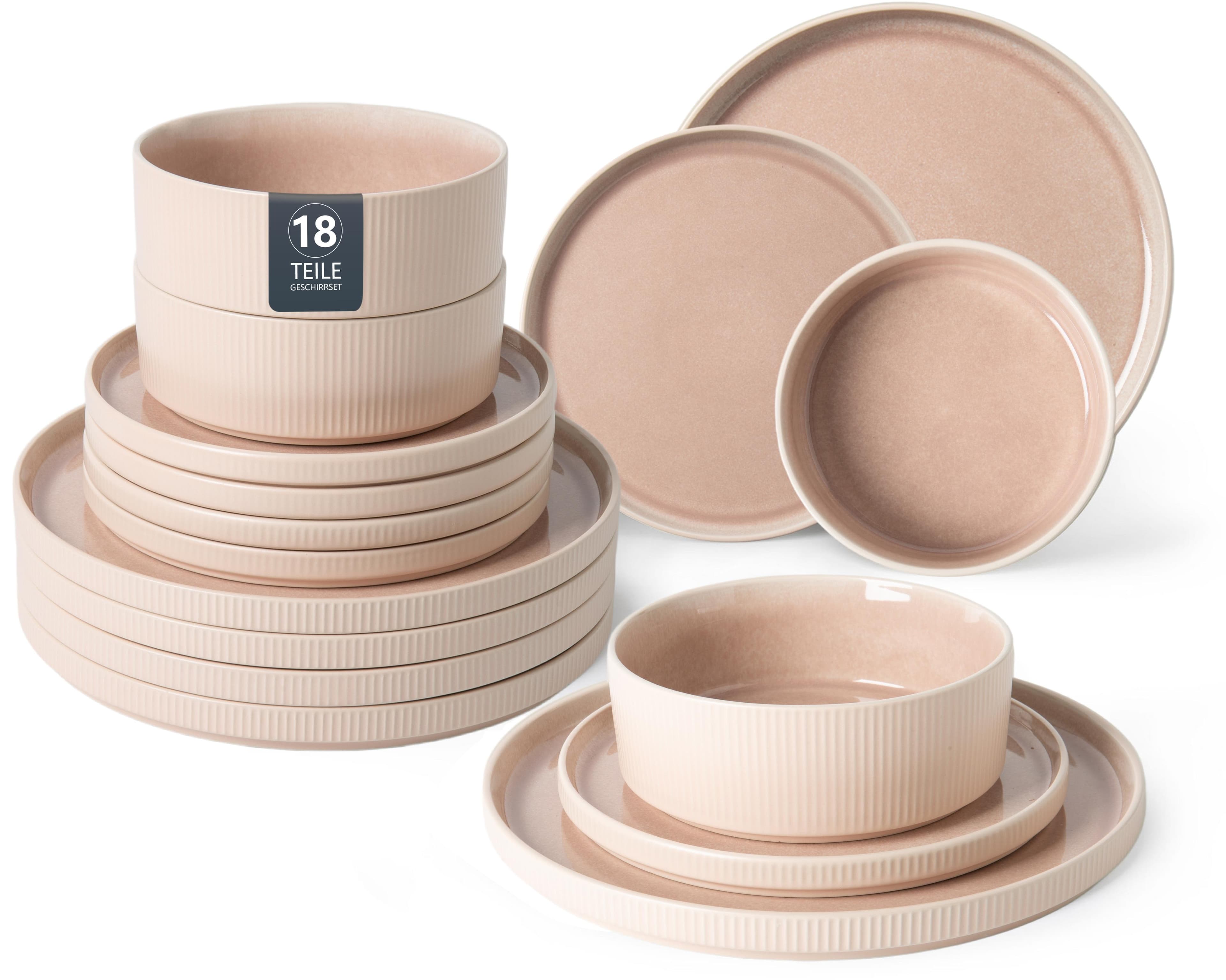 OTTO HOME Ylvii Geschirr-Set 18-tlg. Pink Steinzeug