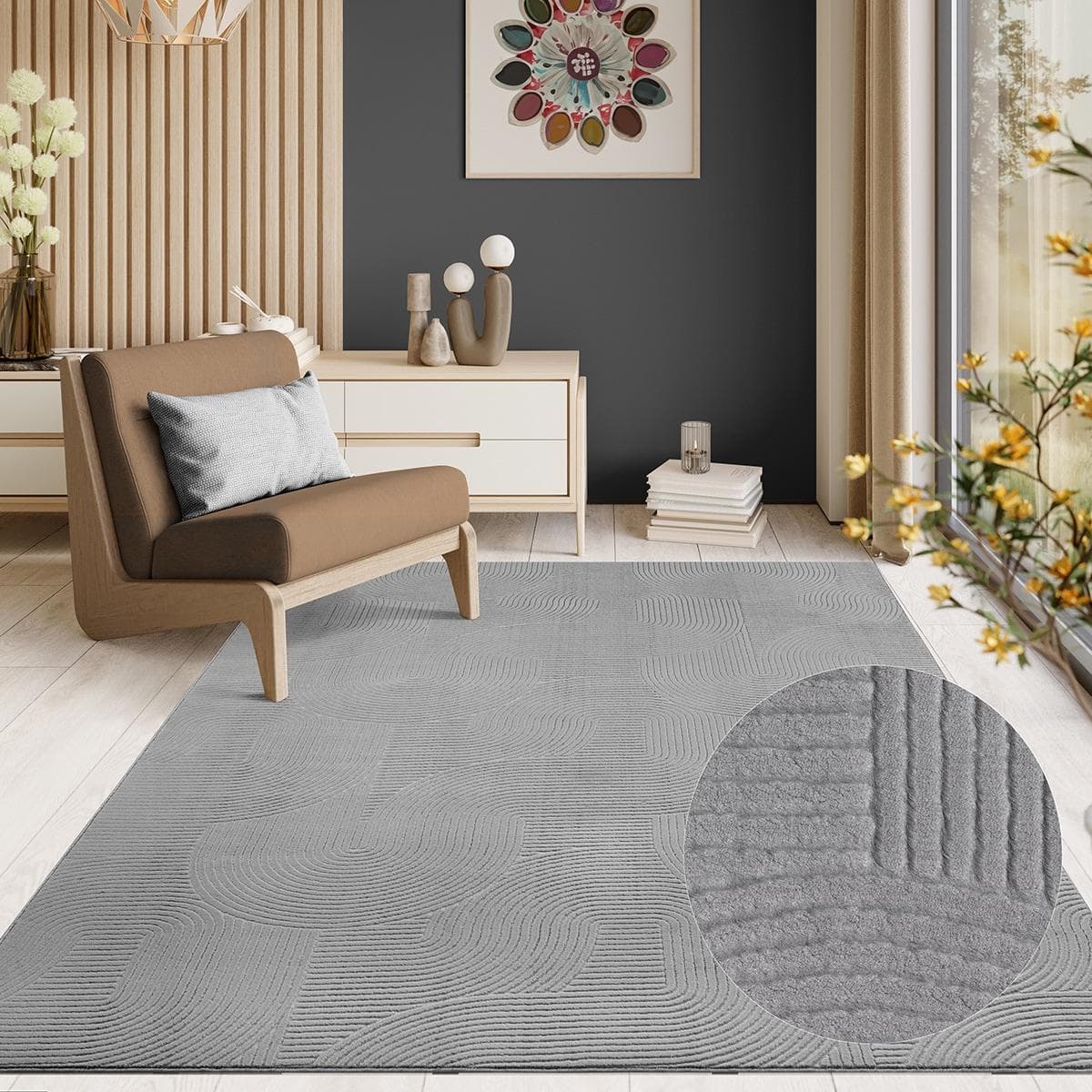 THE CARPET Rio Teppich Grau 3D-Optik Rutschfest Polyester