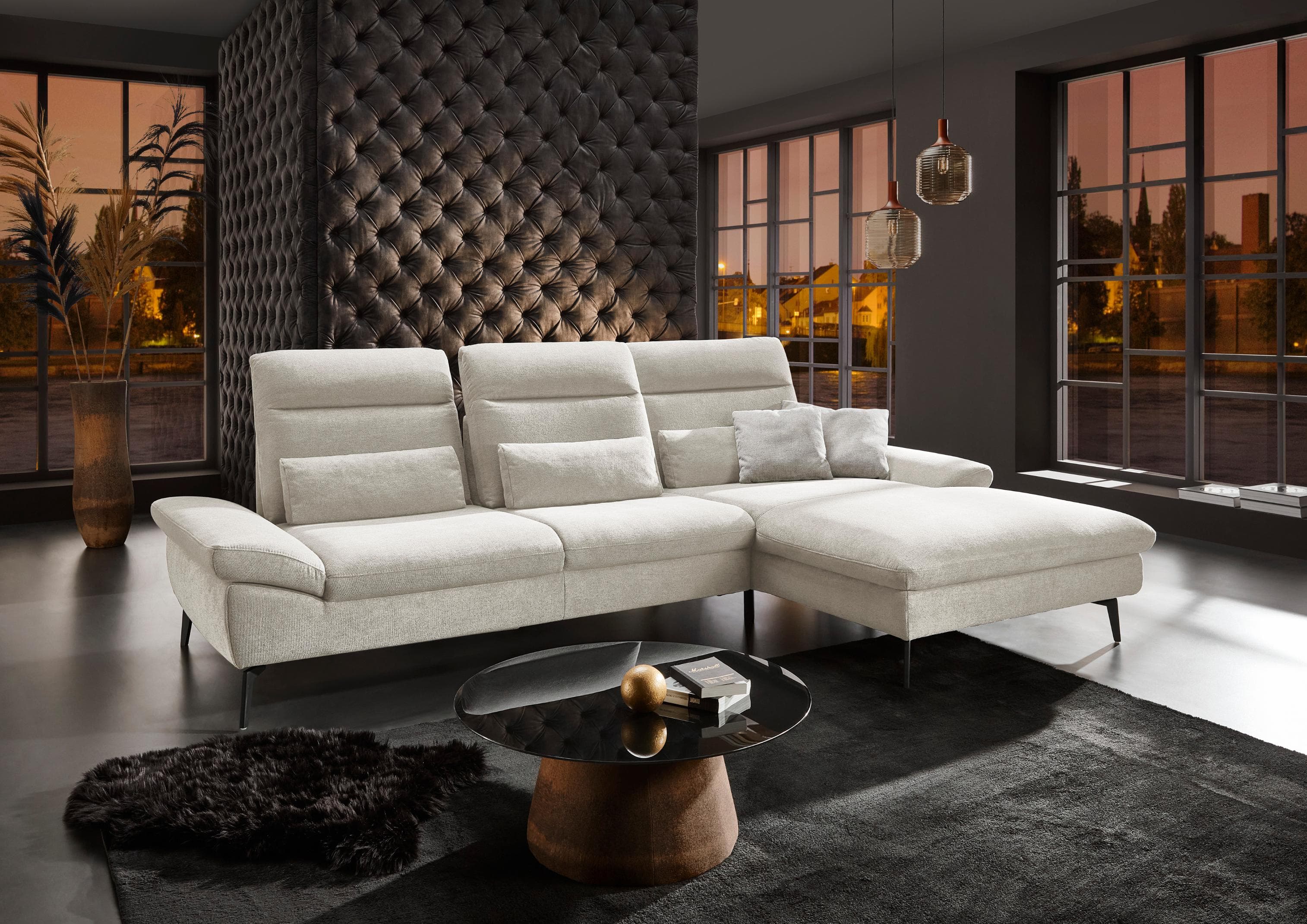 HUKLA Ecksofa L-Form mit Ottomane, beige (Cyber natur)