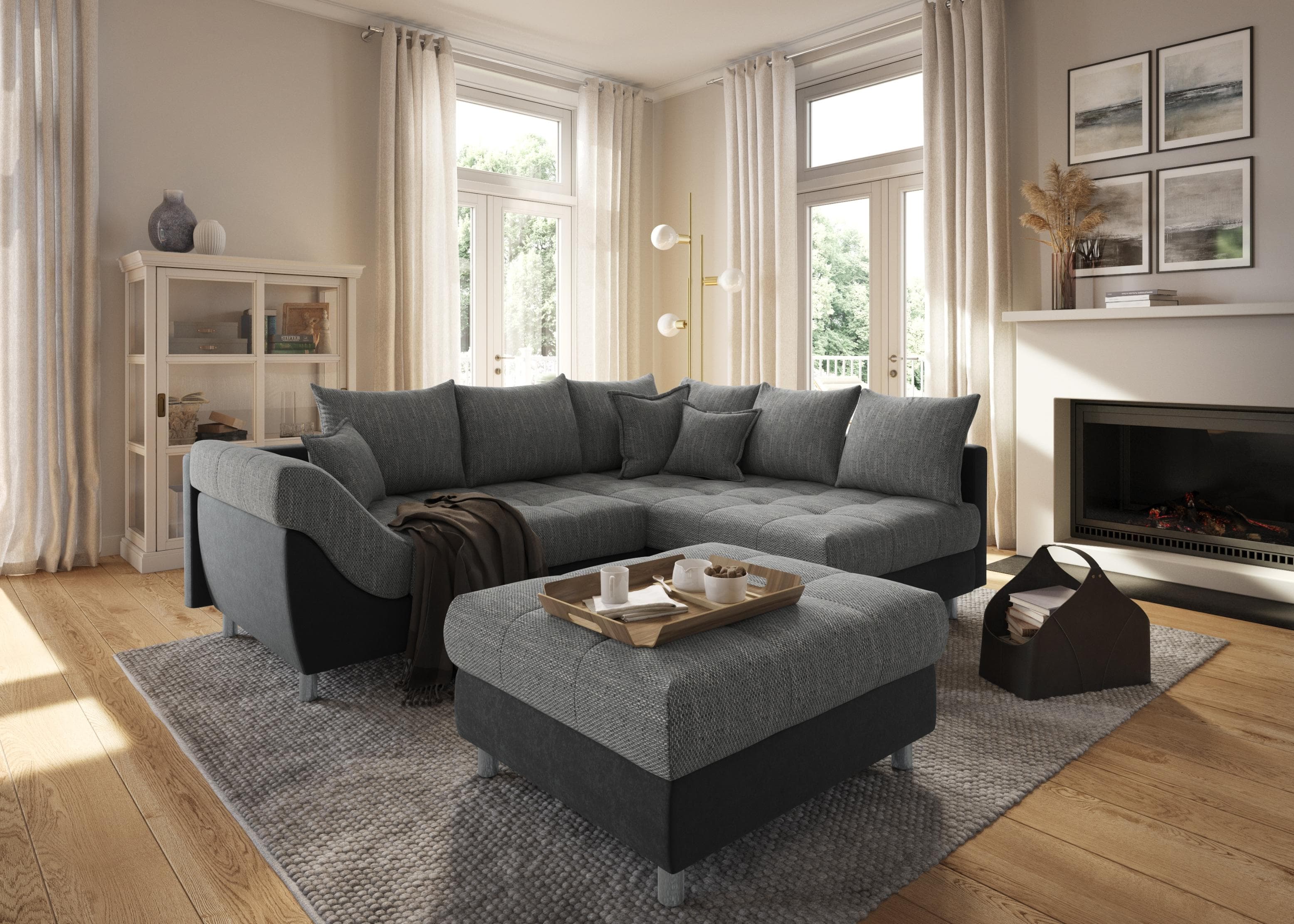 Ecksofa mit Federkern und wechselbarer Recamiere