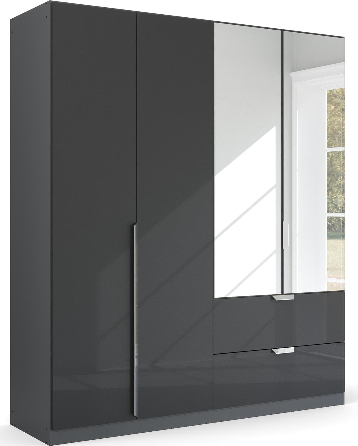 Rauch Kleiderschrank GLAMOUR BY QUADRA SPIN Grau Hochglanz