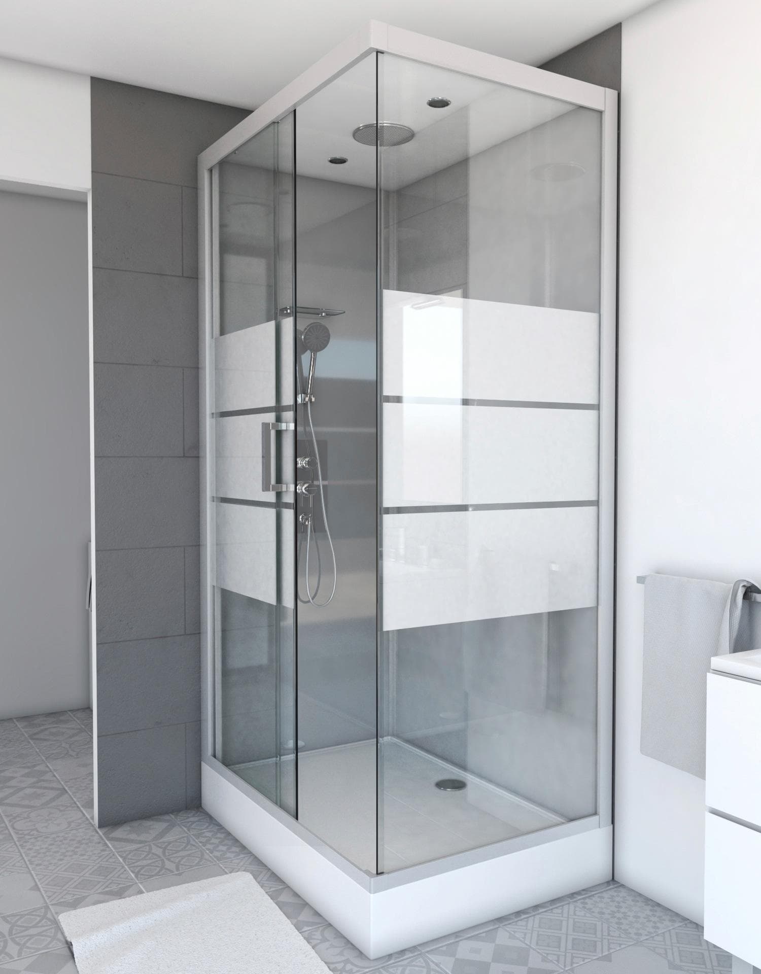 Komplettdusche MARWELL Grey River Rechteck grau mit Armaturen